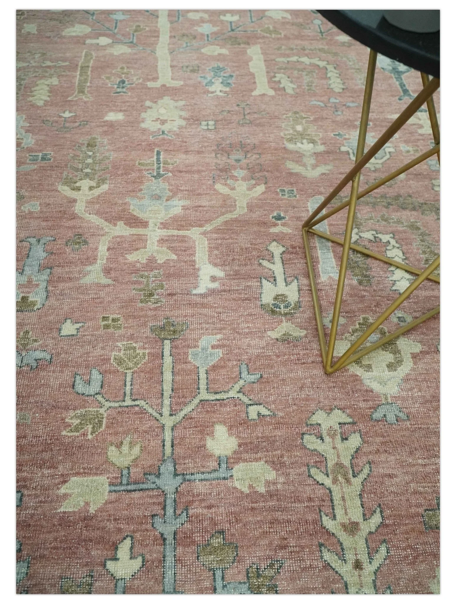 Distress Finished Tree of Life Hand Knotted Rust and Blue 9x12 Wool Rug - Image 2