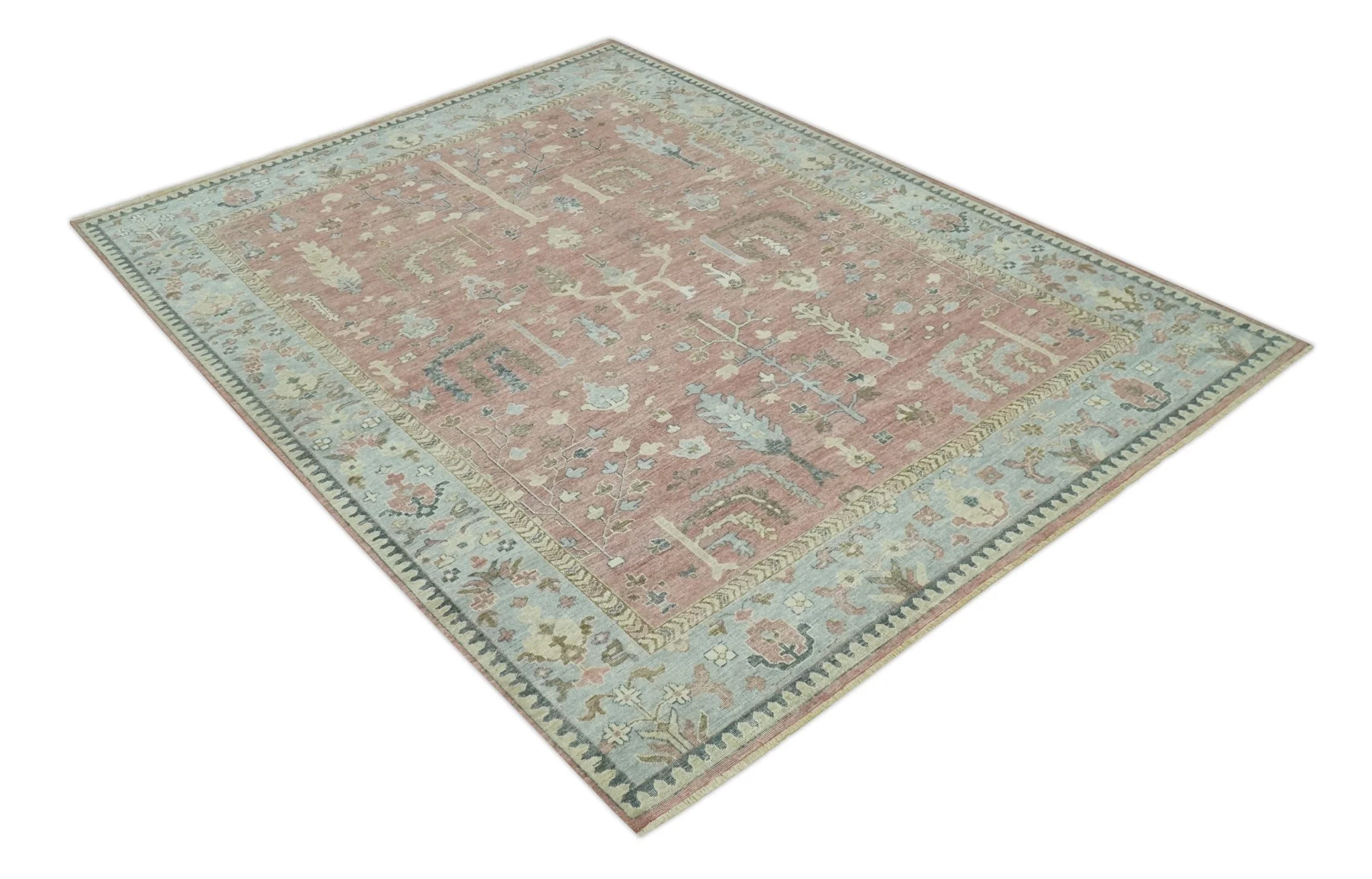 Distress Finished Tree of Life Hand Knotted Rust and Blue 9x12 Wool Rug - Image 9
