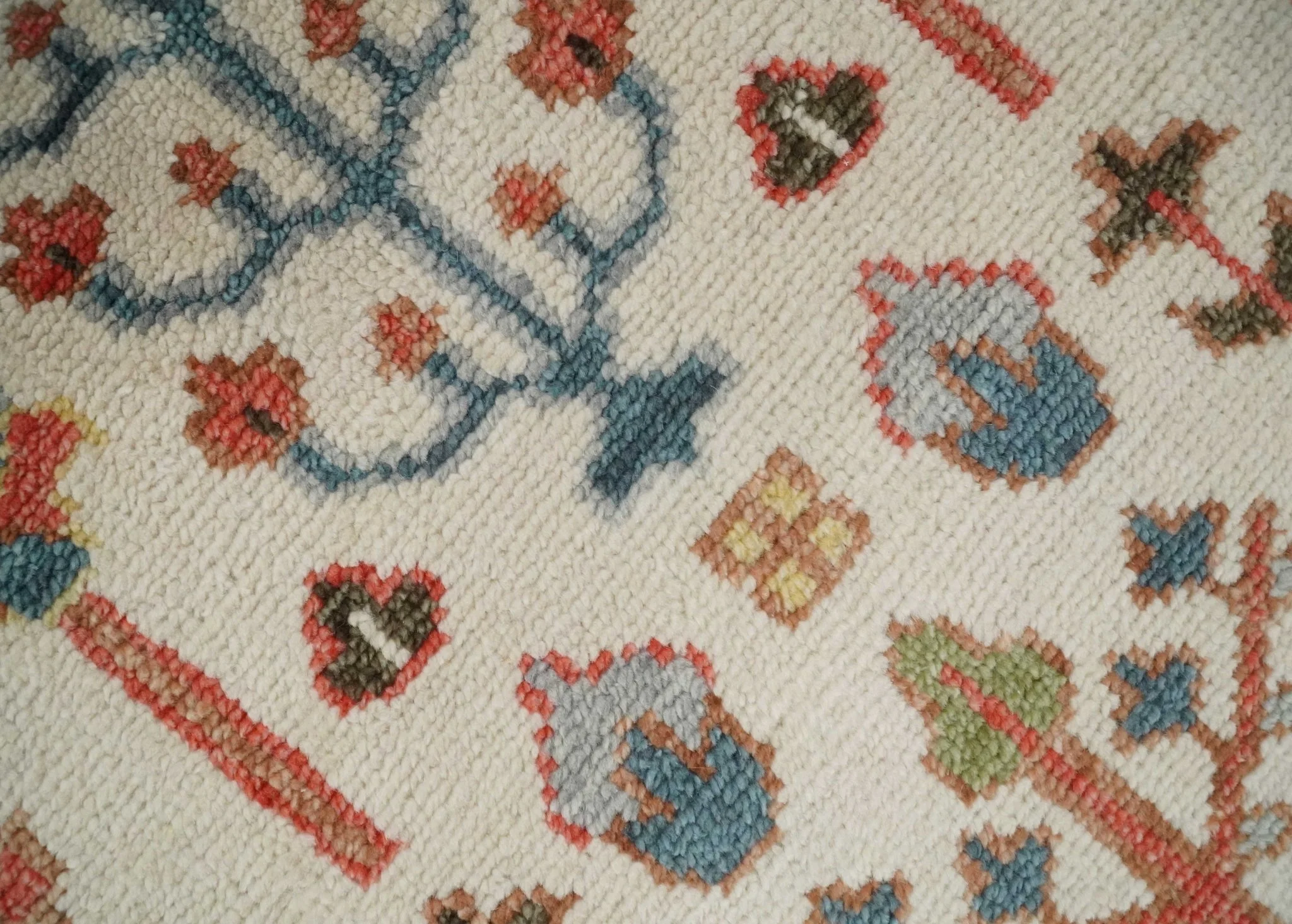 Tree of Life Hand Knotted Ivory, Brown and Rust Traditional Oushak Multi Size Wool Rug - Image 4