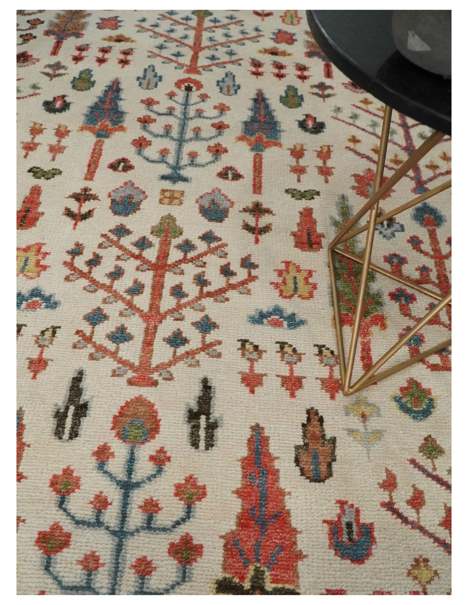 Tree of Life 8x10 Hand Knotted Ivory, Brown and Rust Traditional Oushak Wool Rug - Image 2