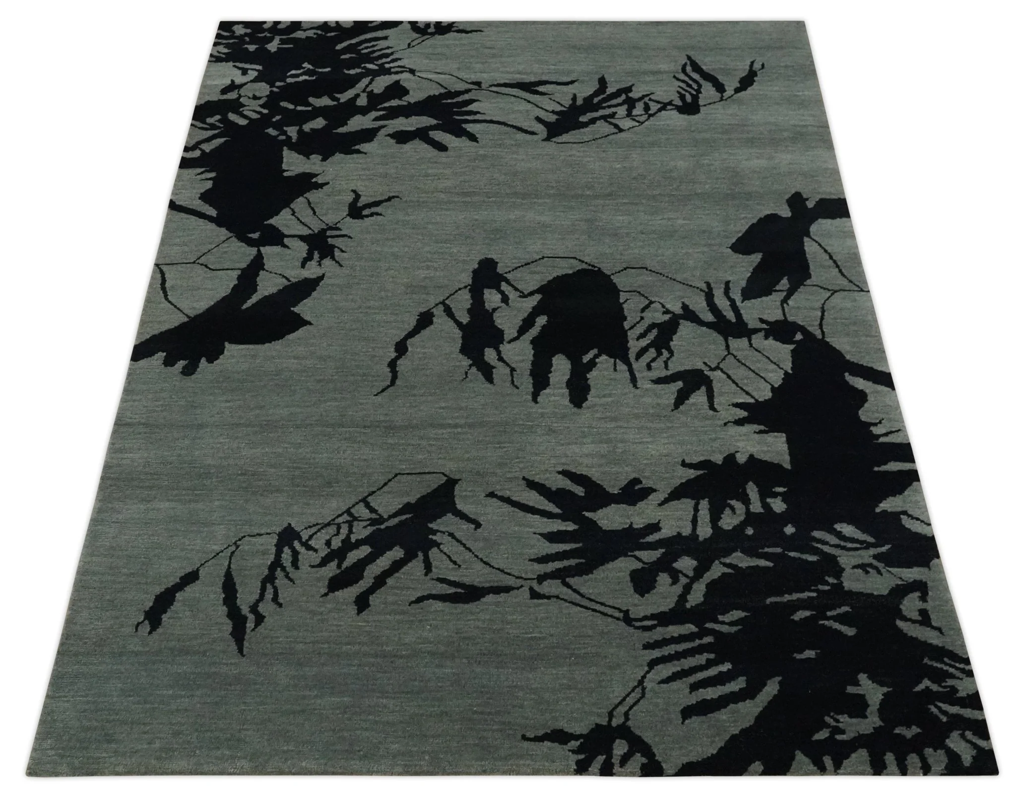 Tree of life leaf Art Gray and Black 5x6.6 Hand knotted wool Area Rug - Image 10