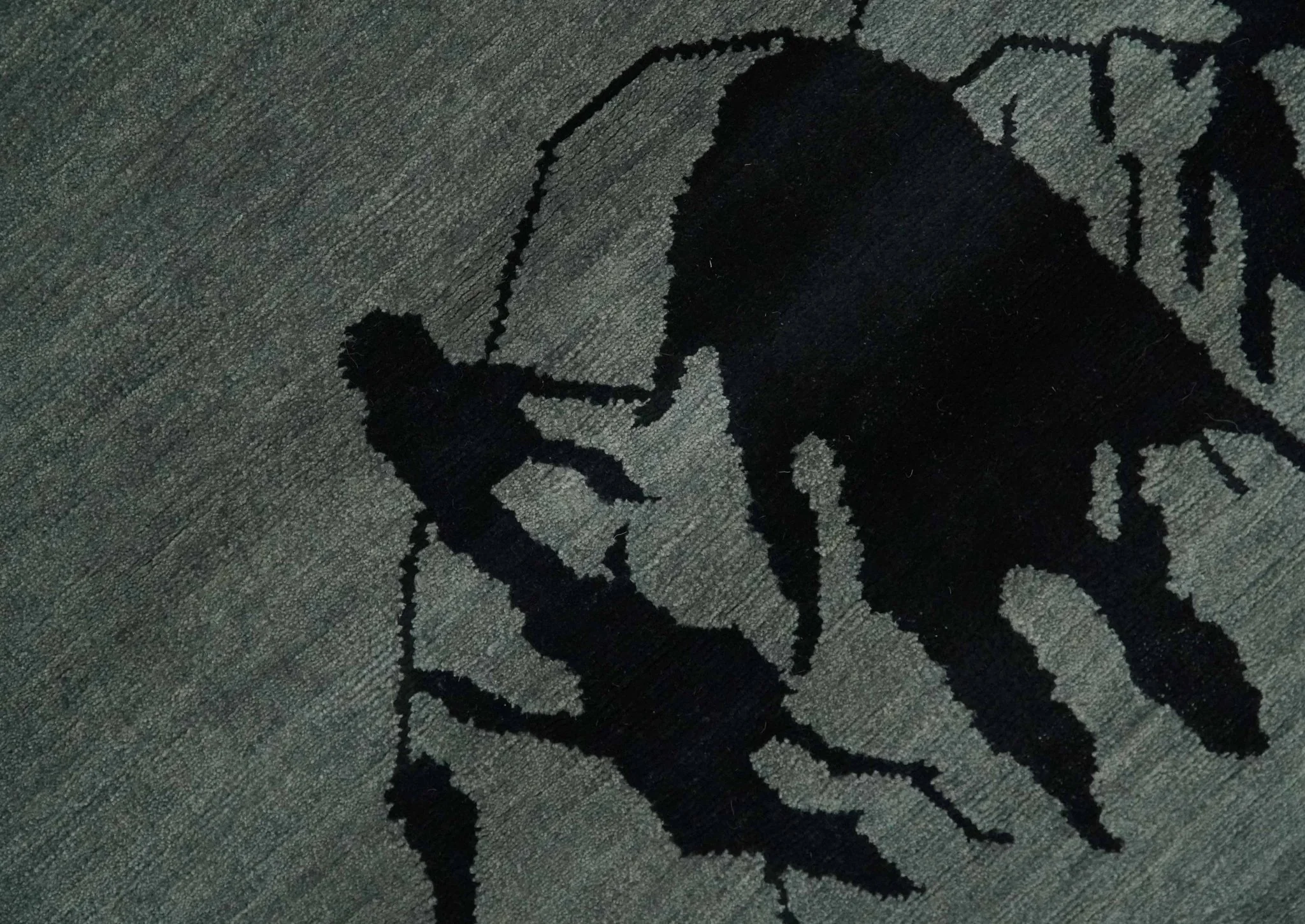 Tree of life leaf Art Gray and Black 5x6.6 Hand knotted wool Area Rug - Image 4