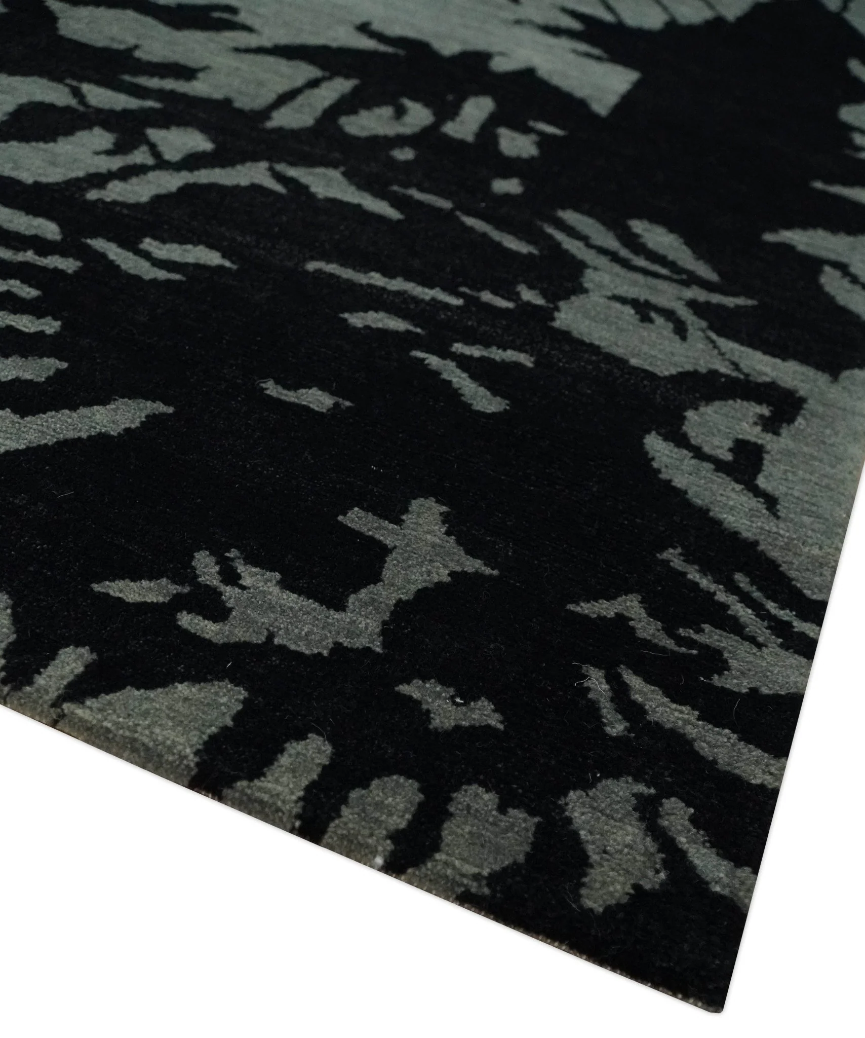 Tree of life leaf Art Gray and Black 5x6.6 Hand knotted wool Area Rug - Image 5