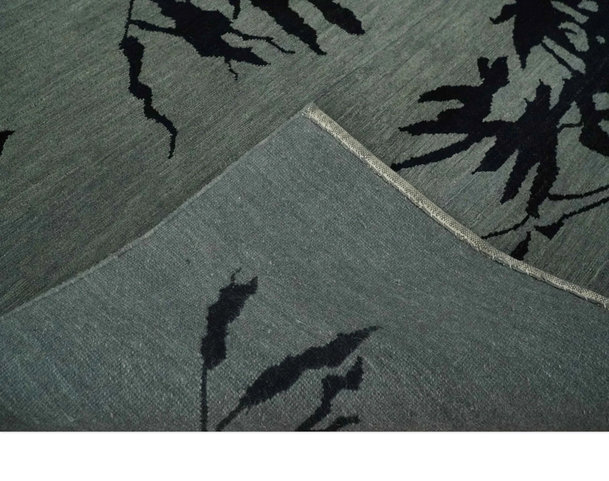 Tree of life leaf Art Gray and Black 5x6.6 Hand knotted wool Area Rug - Image 6
