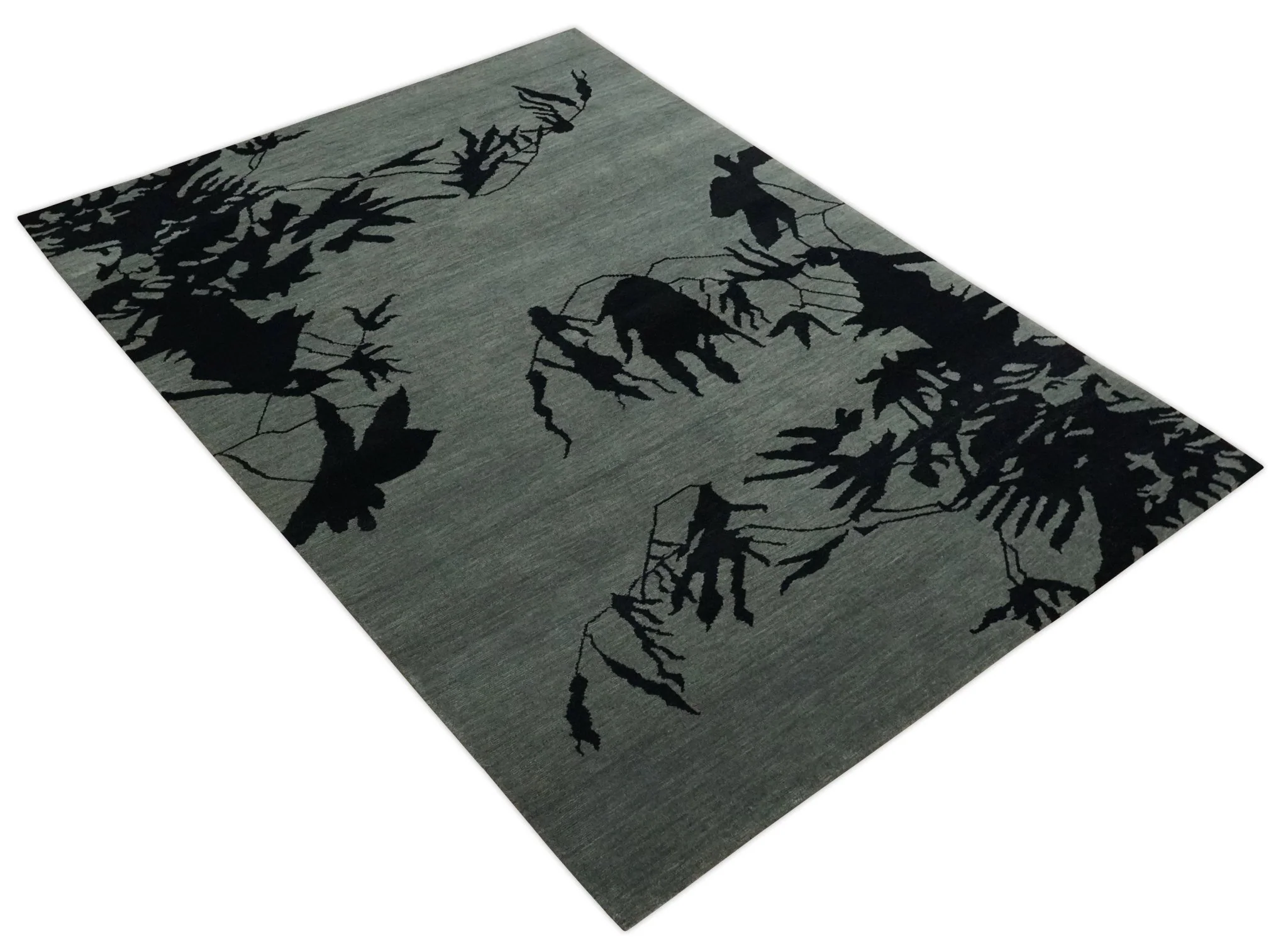 Tree of life leaf Art Gray and Black 5x6.6 Hand knotted wool Area Rug - Image 9