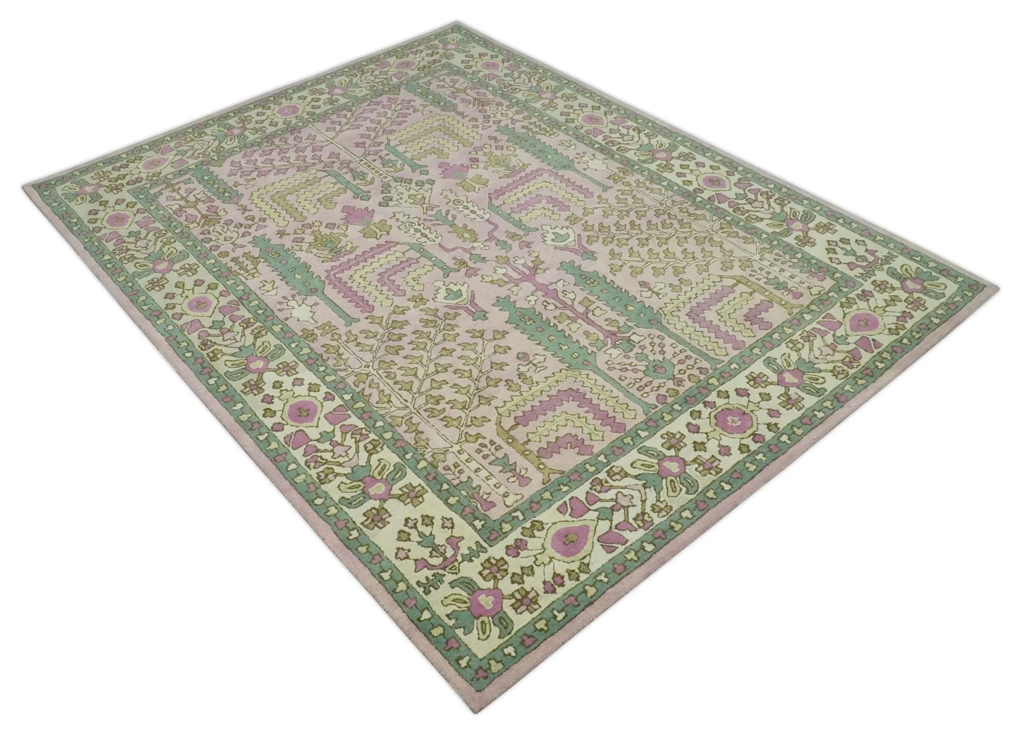 Custom Made Tree of life Traditional Floral Light Purple, Green, Olive and Beige Hand Tufted wool Area Rug - Image 10