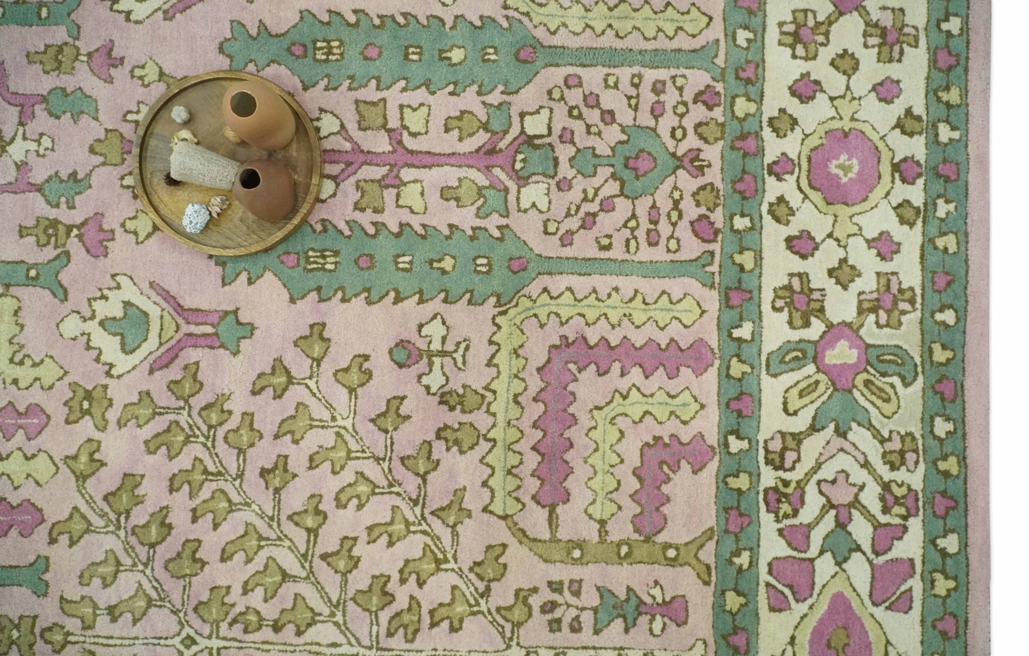 Custom Made Tree of life Traditional Floral Light Purple, Green, Olive and Beige Hand Tufted wool Area Rug - Image 12