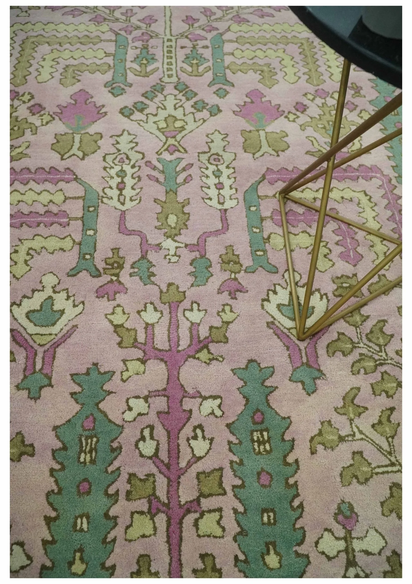 Custom Made Tree of life Traditional Floral Light Purple, Green, Olive and Beige Hand Tufted wool Area Rug - Image 2
