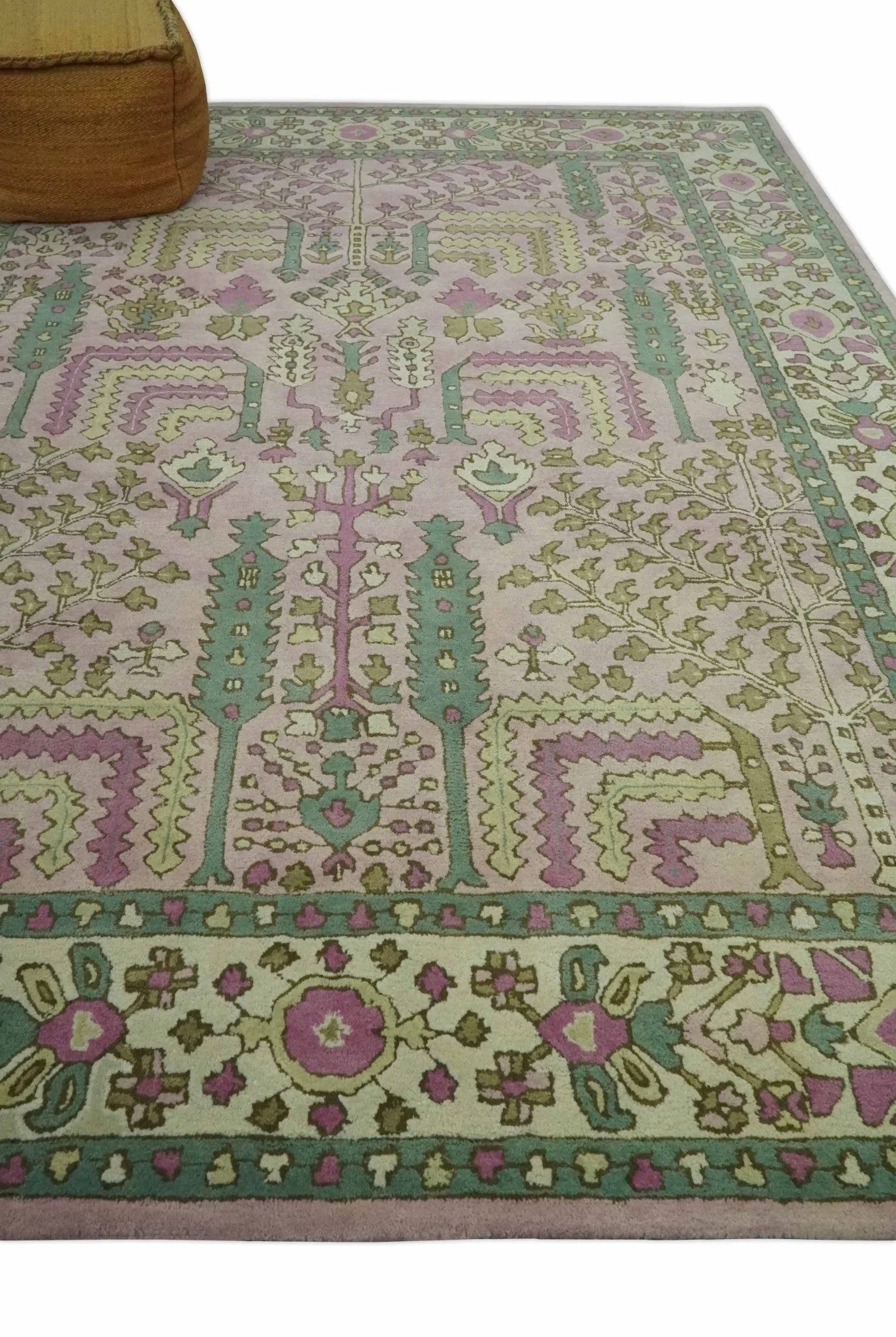 Custom Made Tree of life Traditional Floral Light Purple, Green, Olive and Beige Hand Tufted wool Area Rug - Image 3