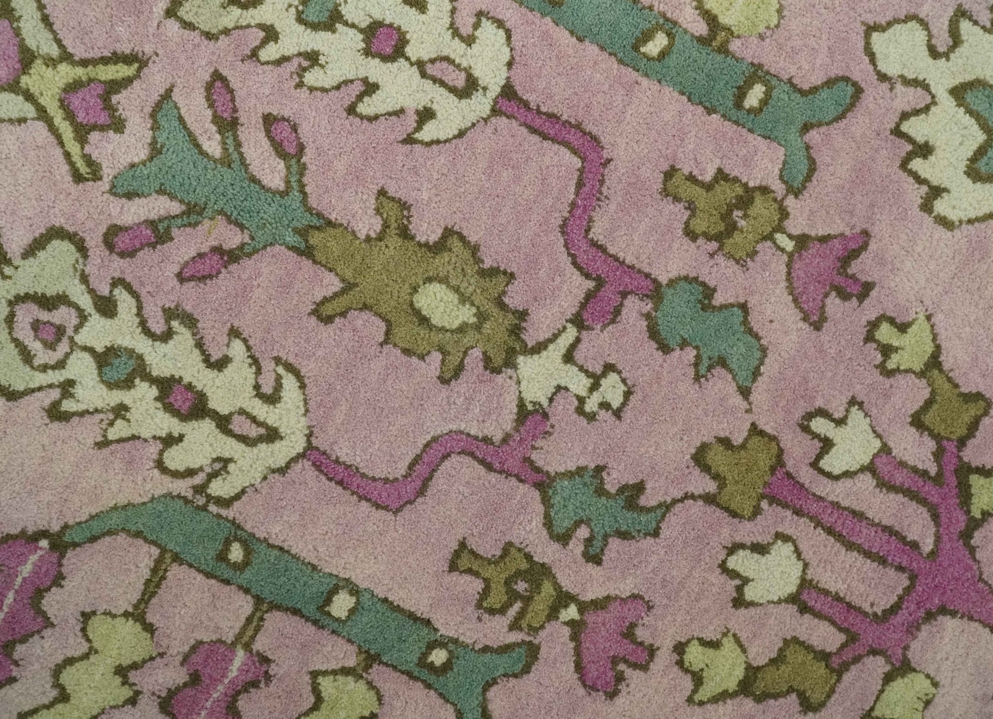Custom Made Tree of life Traditional Floral Light Purple, Green, Olive and Beige Hand Tufted wool Area Rug - Image 4