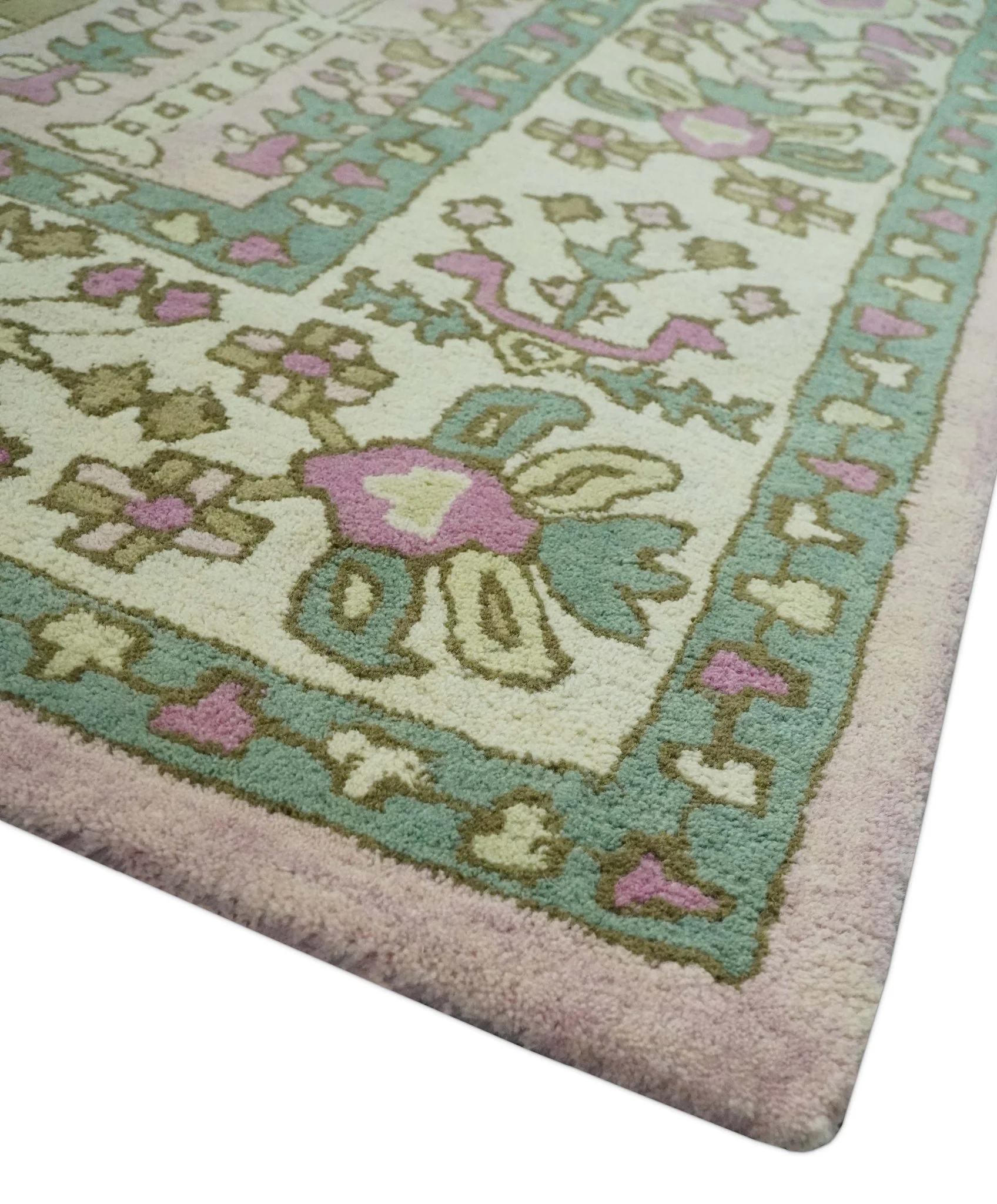 Custom Made Tree of life Traditional Floral Light Purple, Green, Olive and Beige Hand Tufted wool Area Rug - Image 5