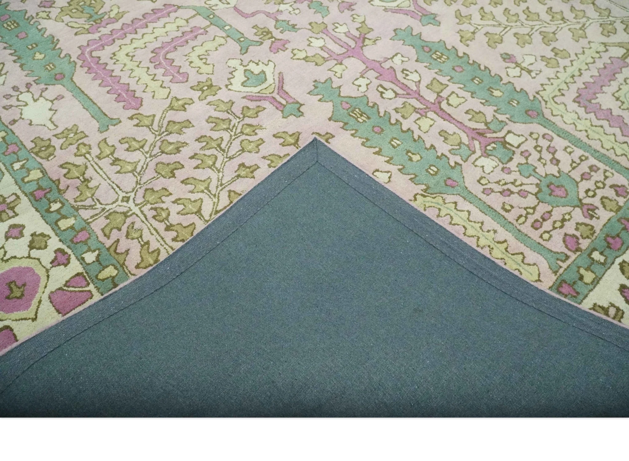 Custom Made Tree of life Traditional Floral Light Purple, Green, Olive and Beige Hand Tufted wool Area Rug - Image 6