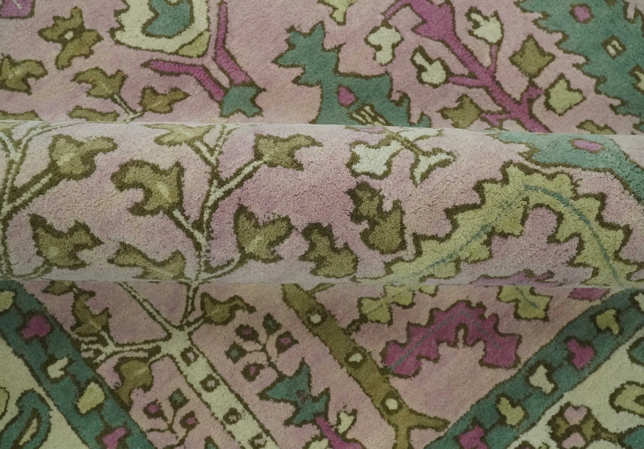 Custom Made Tree of life Traditional Floral Light Purple, Green, Olive and Beige Hand Tufted wool Area Rug - Image 7