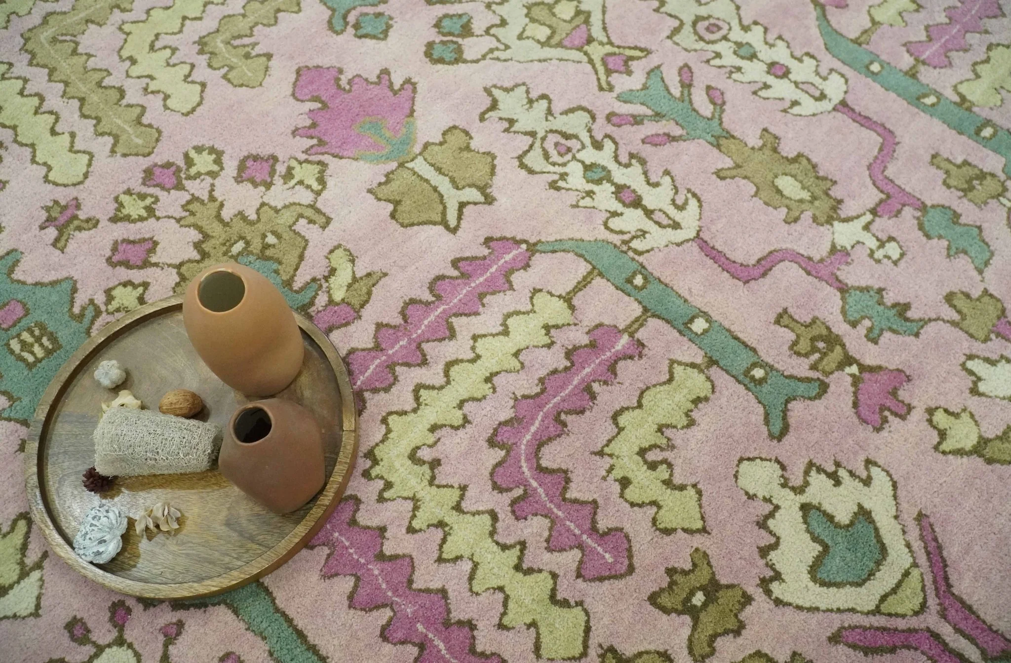 Custom Made Tree of life Traditional Floral Light Purple, Green, Olive and Beige Hand Tufted wool Area Rug - Image 8