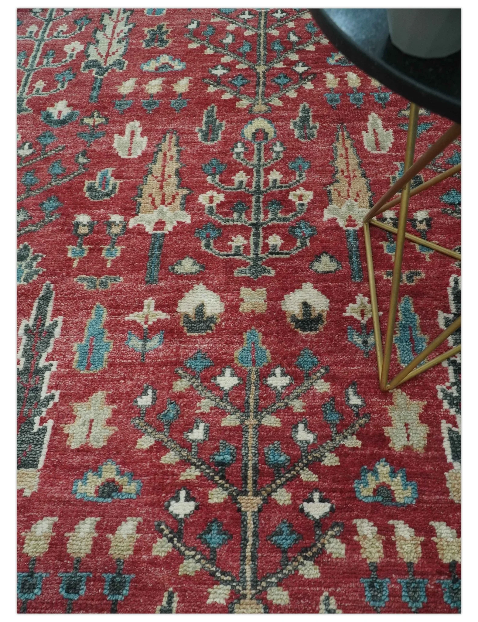 Tree of Life Hand Knotted 8x10 Maroon and Blue Traditional Wool area Rug - Image 2