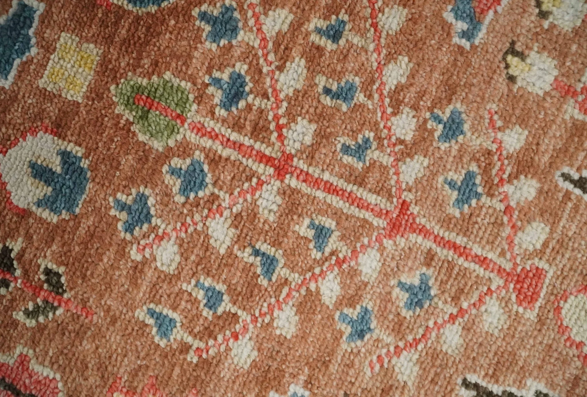 Traditional Oushak Tree of Life Rust and Brown Hand Knotted Wool Rug - Image 4