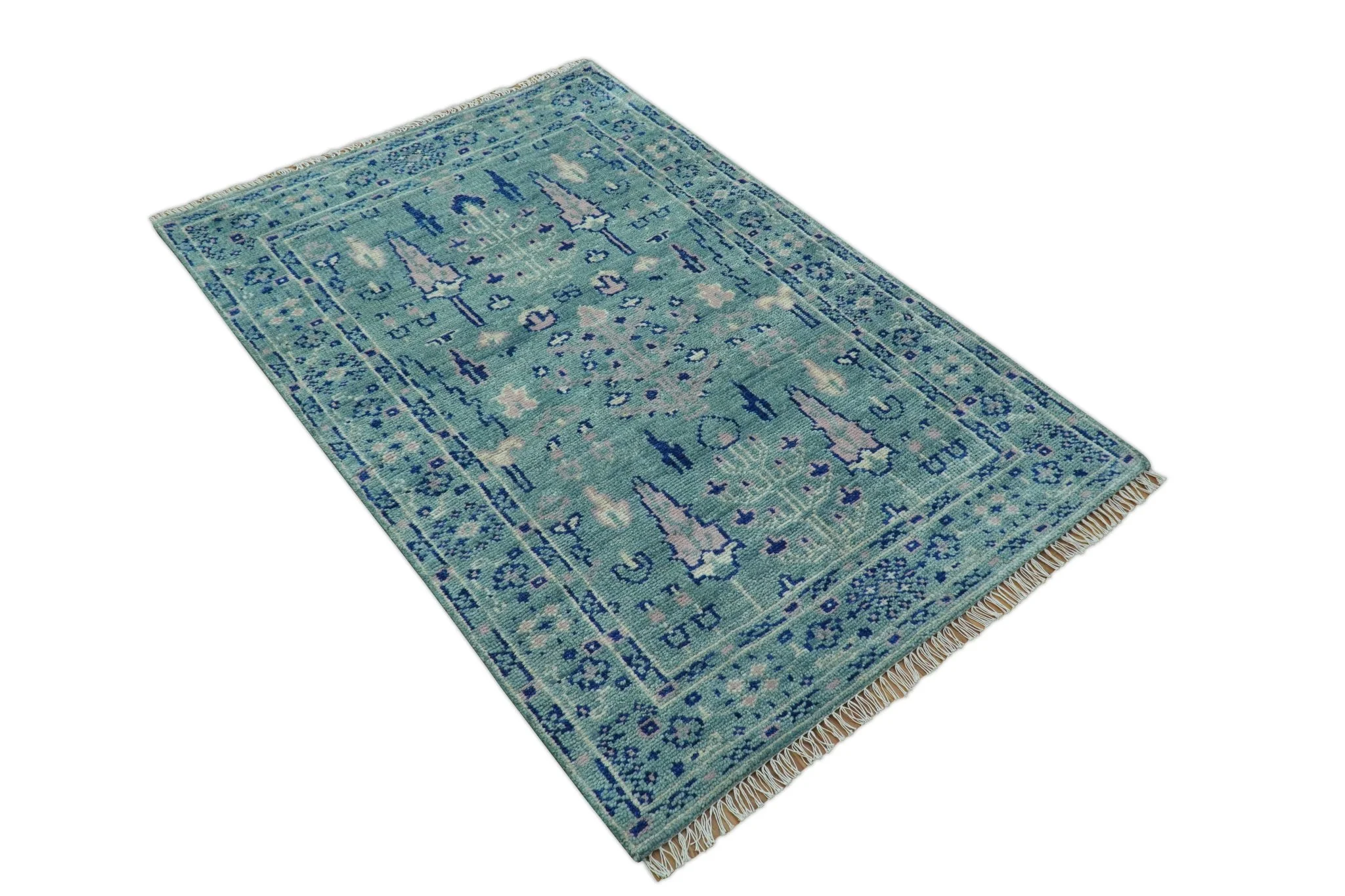 Tree of life Teal And Blue Hand knotted 4x6 Wool Area Rug - Image 11
