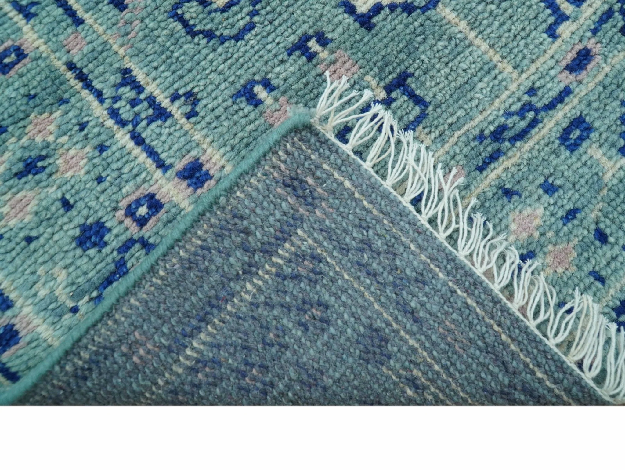 Tree of life Teal And Blue Hand knotted 4x6 Wool Area Rug - Image 8