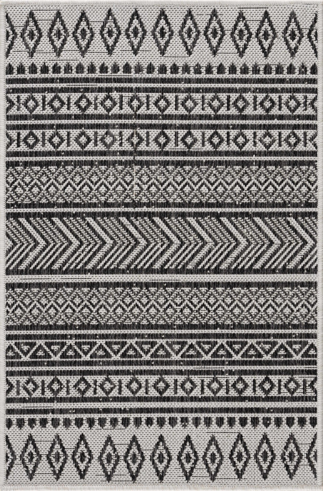 Contemporary Trellis Tribal Look Ivory And Charcoal Area Rug - Image 13
