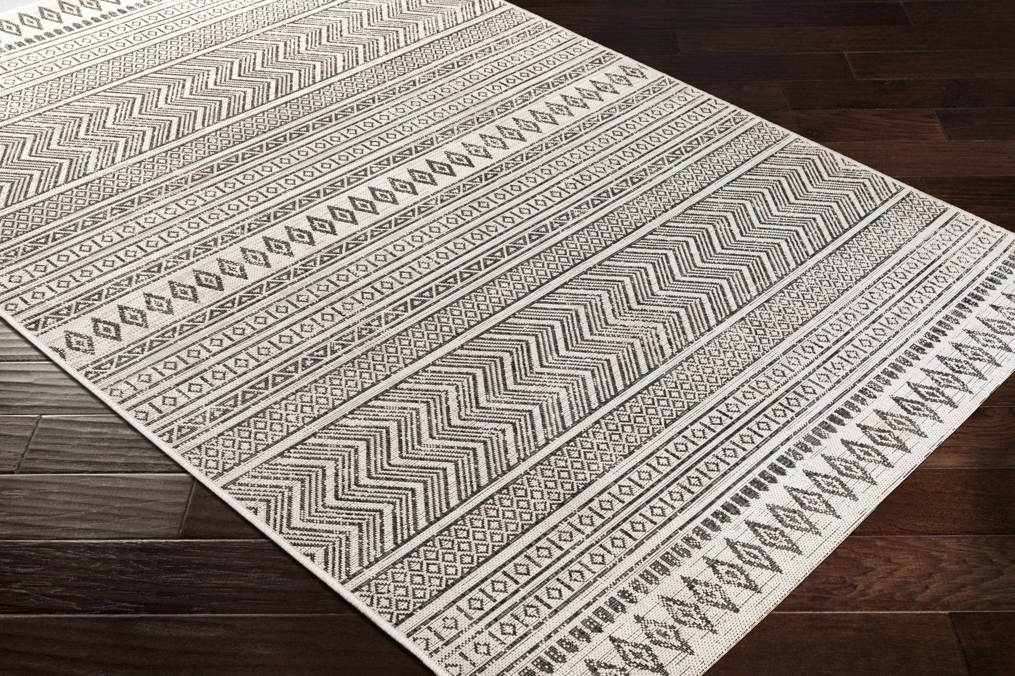 Contemporary Trellis Tribal Look Ivory And Charcoal Area Rug - Image 3