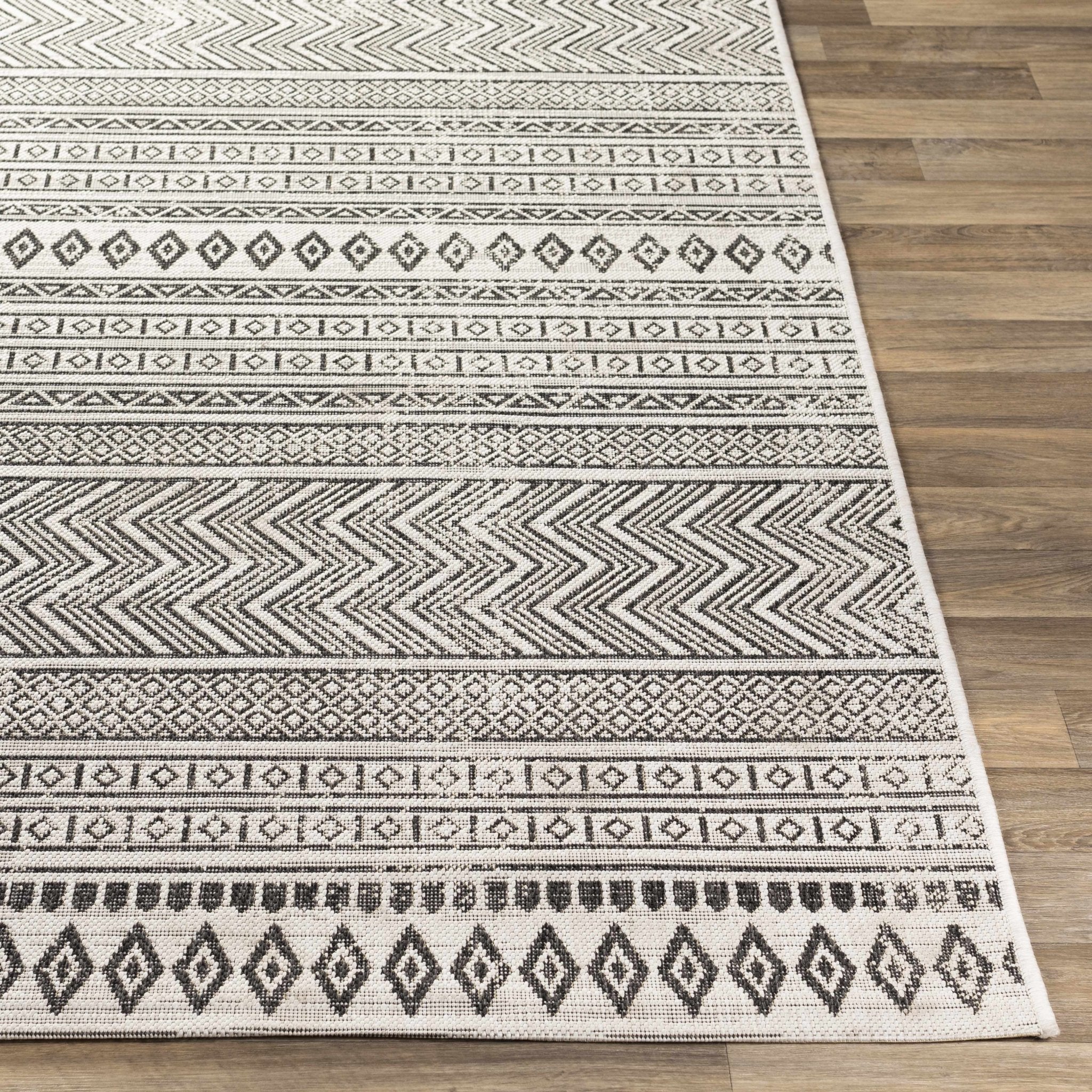 Contemporary Trellis Tribal Look Ivory And Charcoal Area Rug - Image 4