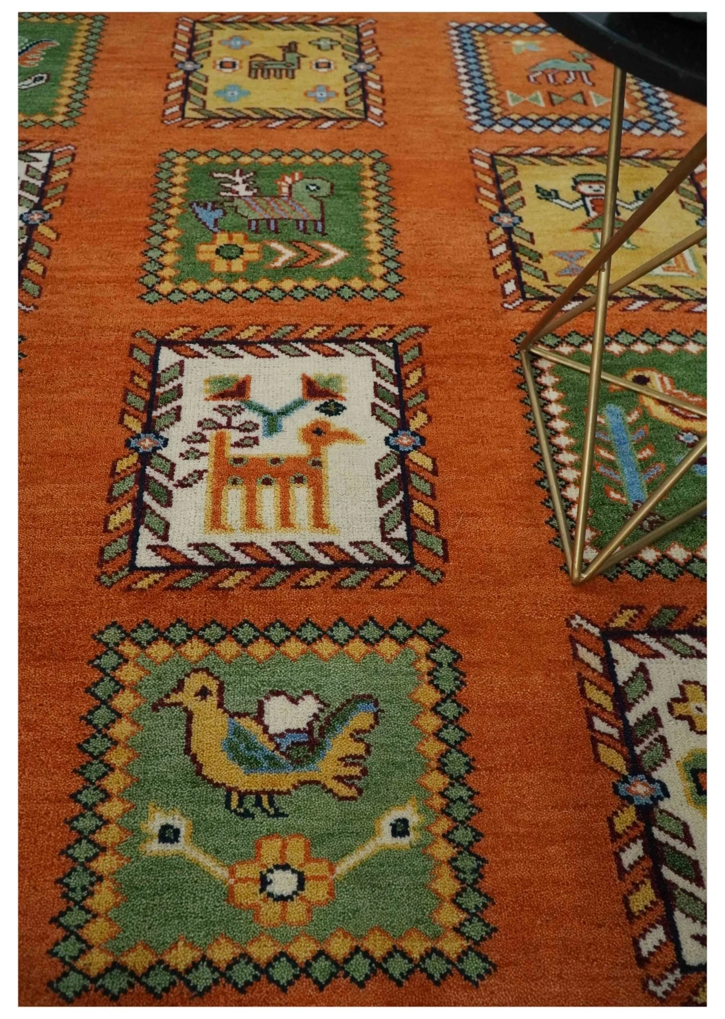 Tribal Gabbeh Rust, Ivory, Green and Beige 8x10 Hand knotted Antique Look Traditional Wool Area Rug - Image 2