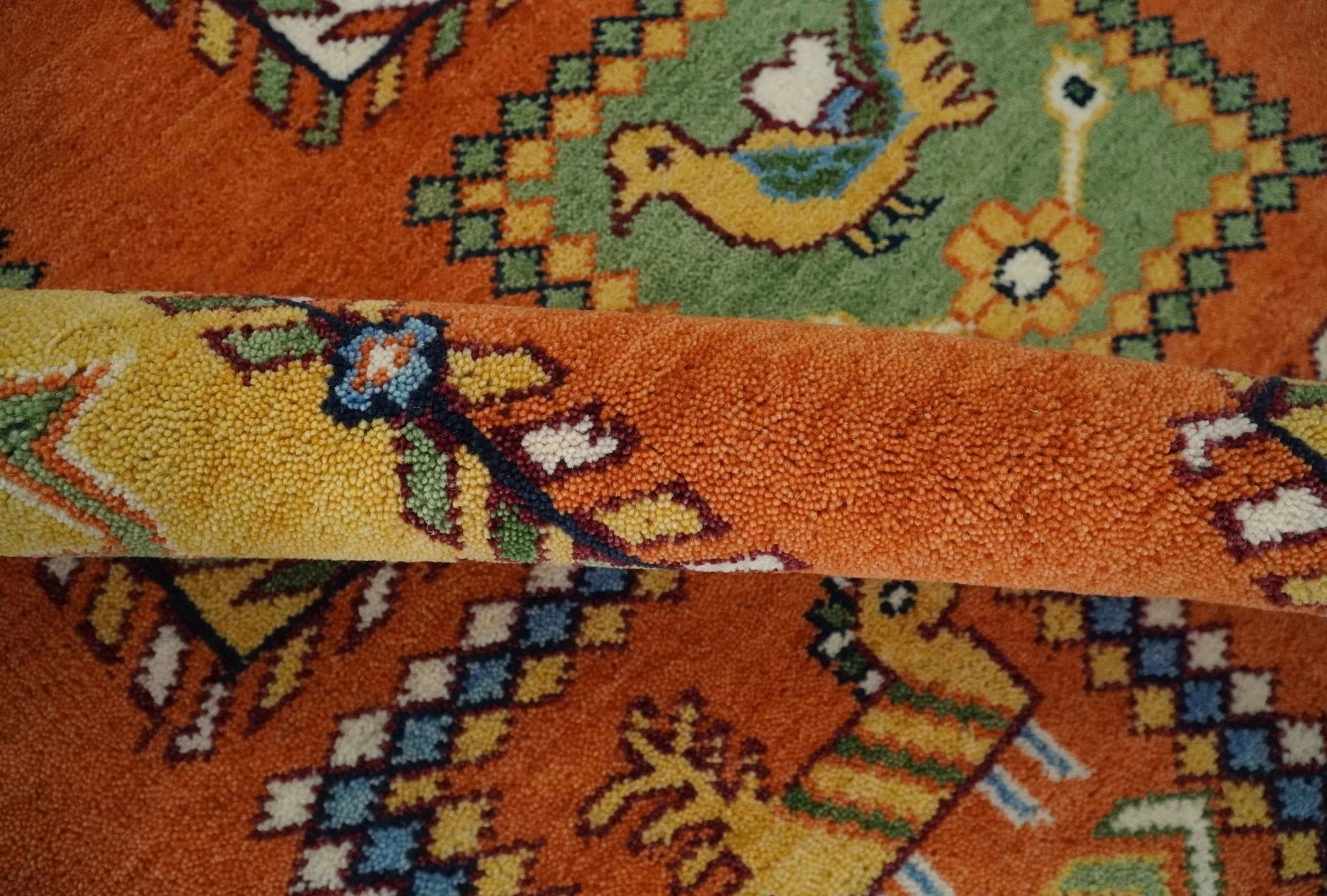 Tribal Gabbeh Rust, Ivory, Green and Beige 8x10 Hand knotted Antique Look Traditional Wool Area Rug - Image 7