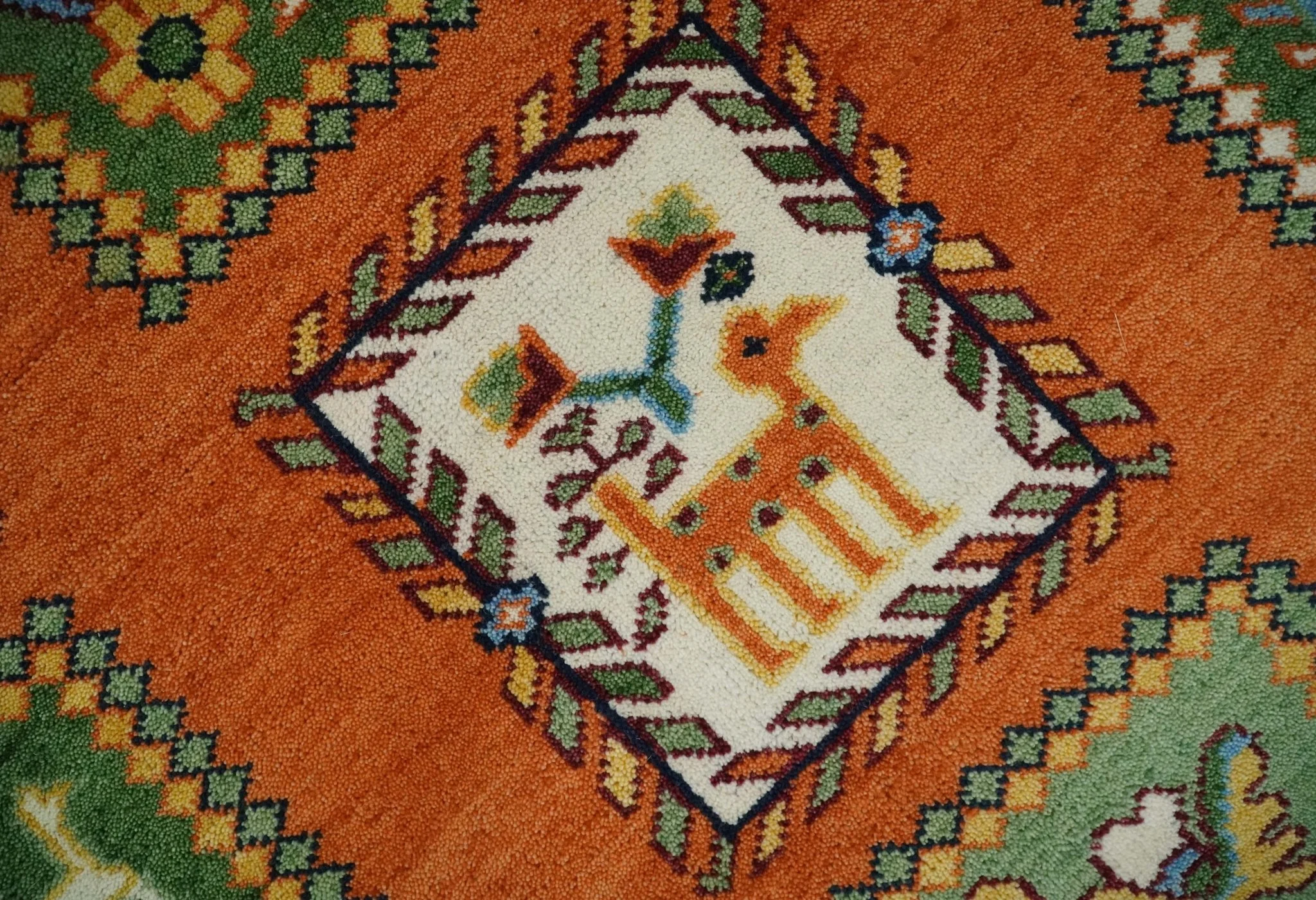 Tribal Gabbeh Rust, Ivory, Green and Beige Hand knotted Multi Size Antique Look Traditional Wool Area Rug - Image 4