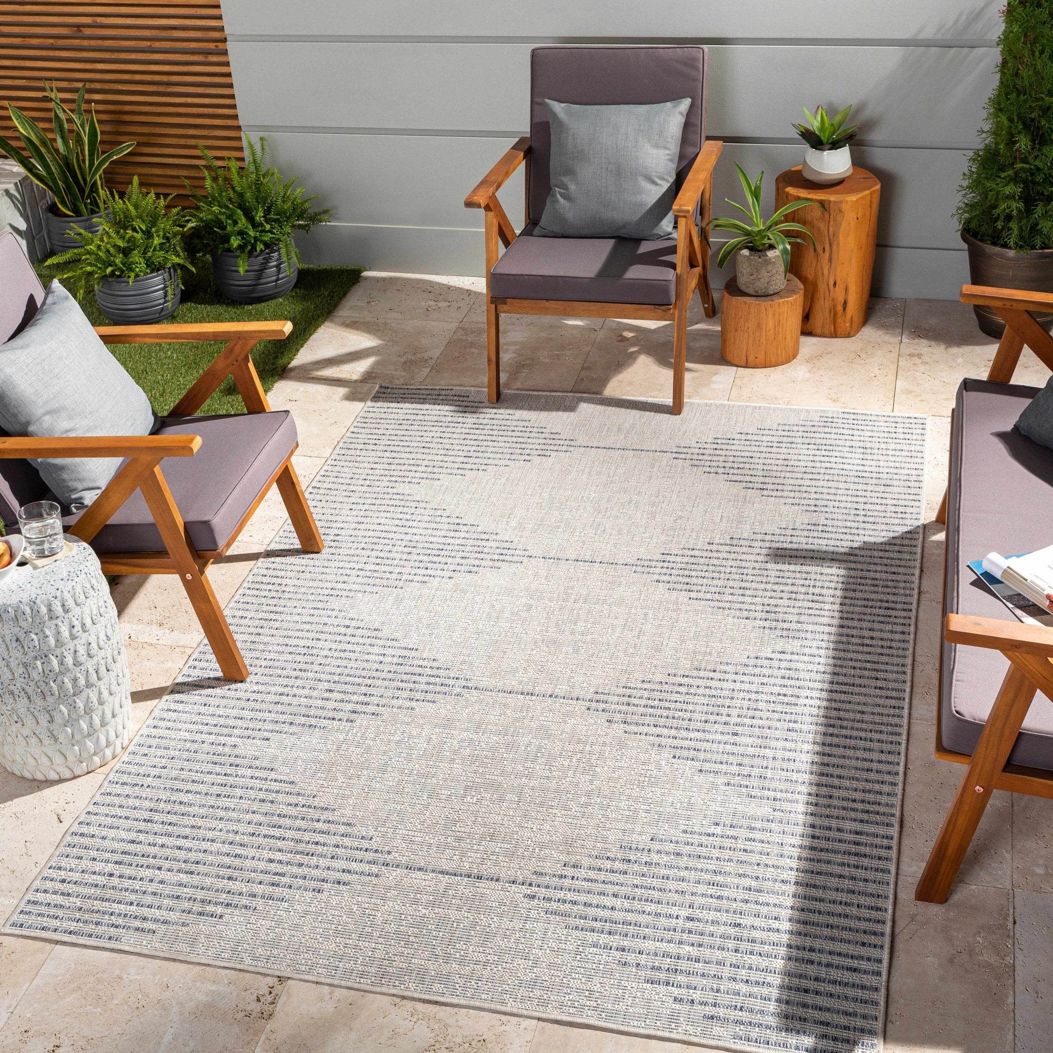 Contemporary Tribal Design  Blue and Beige Multi Size Area Rug - Image 7