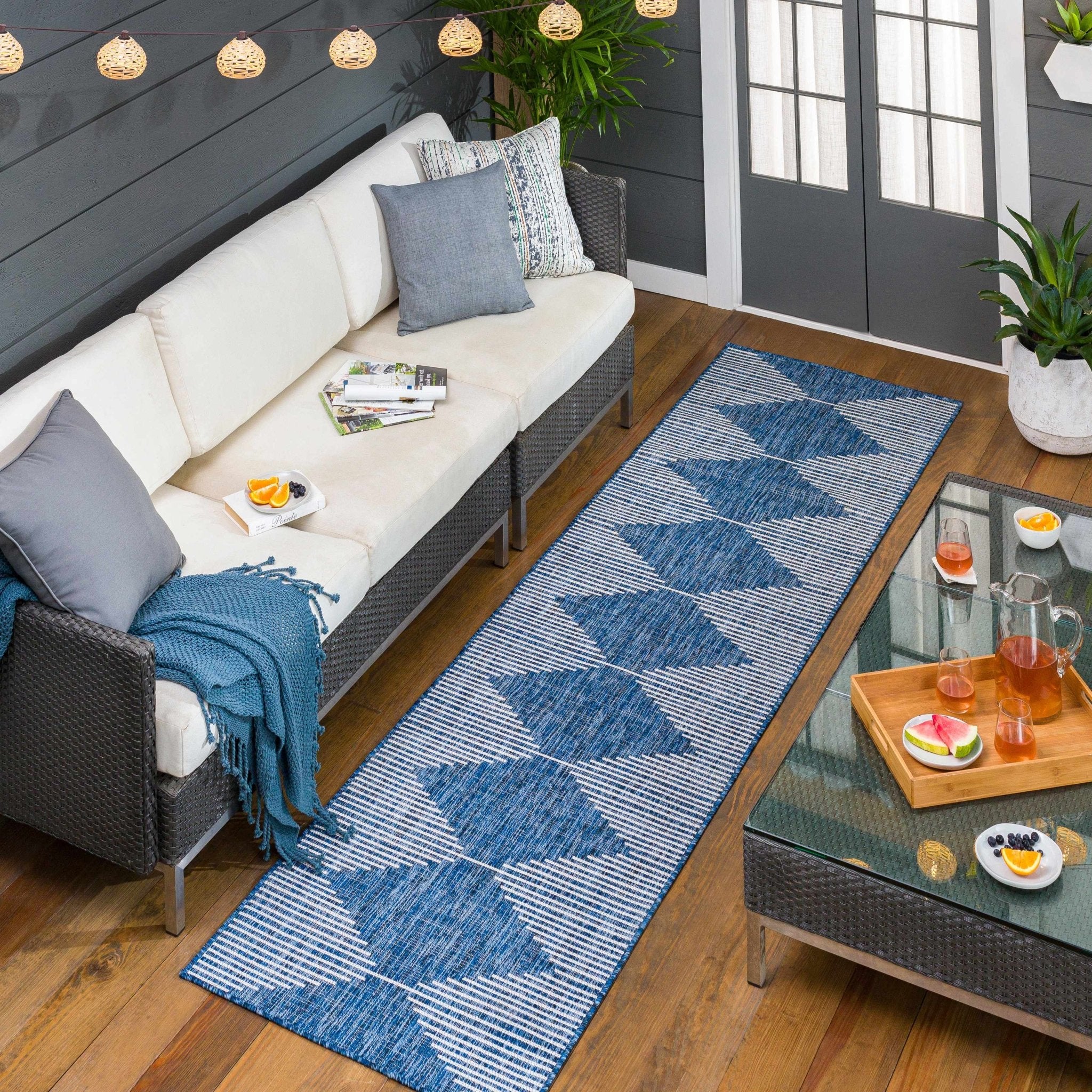 Contemporary Tribal Design Blue, Off white and Ivory Multi size Area Rug - Image 16