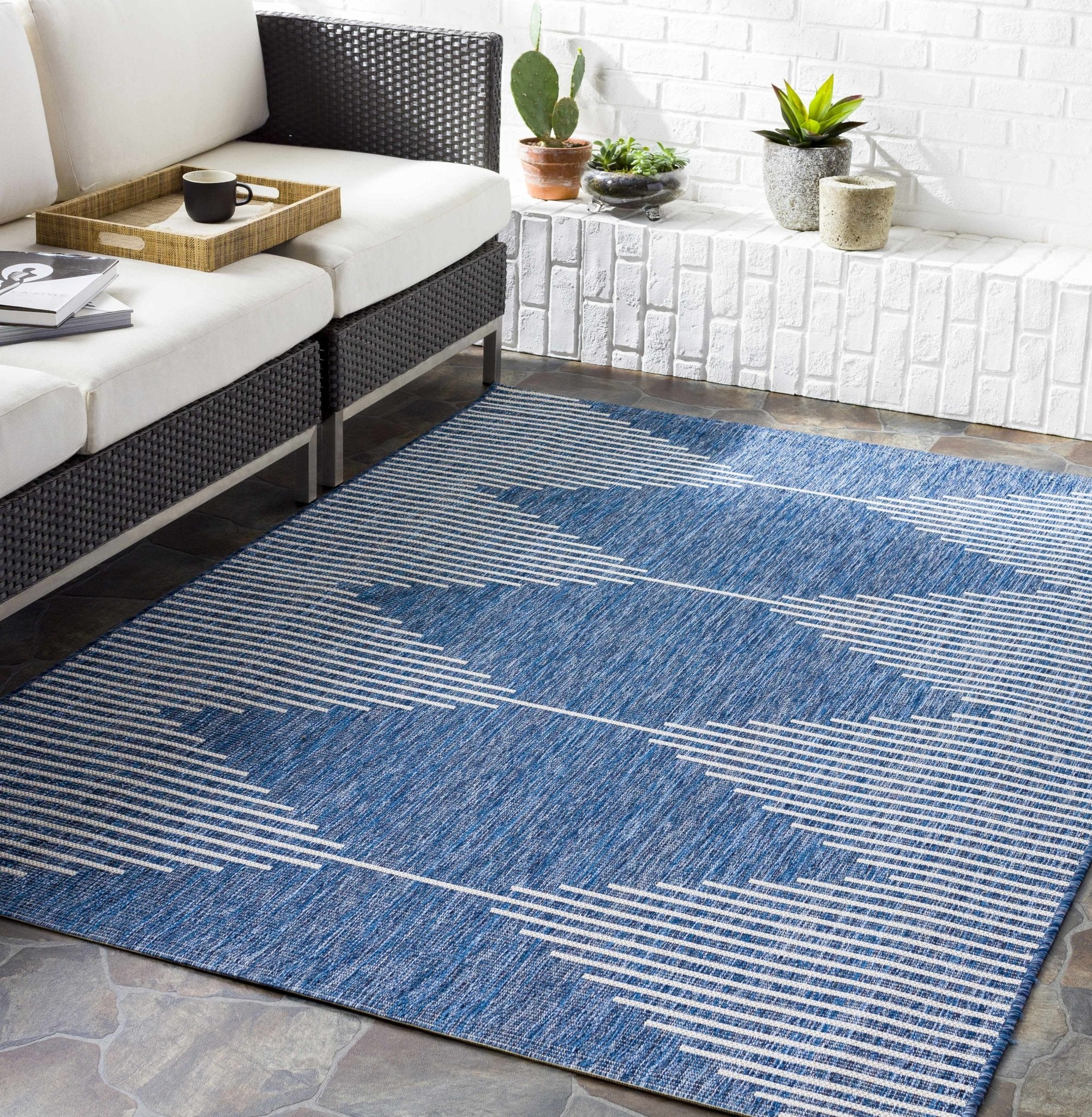 Contemporary Tribal Design Blue, Off white and Ivory Multi size Area Rug - Image 2