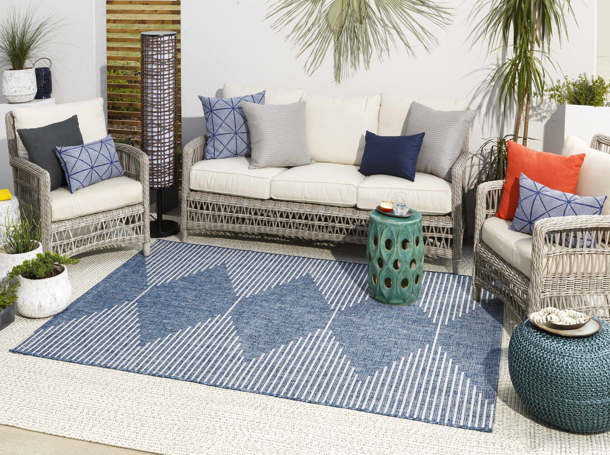 Contemporary Tribal Design Blue, Off white and Ivory Multi size Area Rug - Image 5