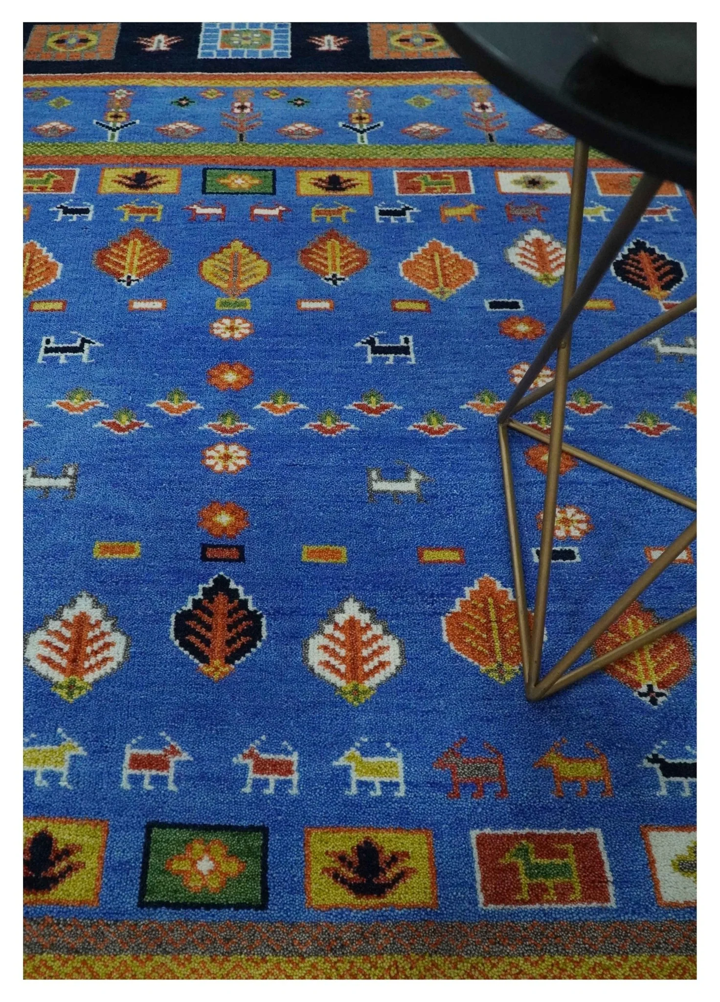 Tribal Gabbeh Blue, Black, Green and Rust Hand knotted Antique Look Traditional Wool Area Rug - Image 2