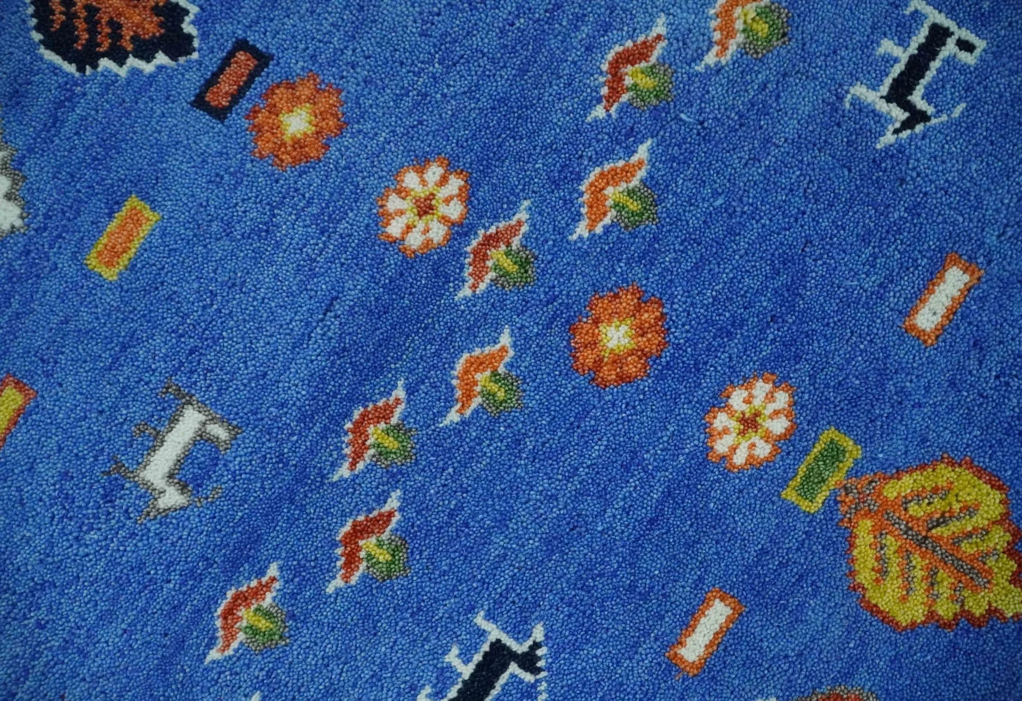 Tribal Gabbeh Blue, Black, Green and Rust Hand knotted Antique Look Traditional Wool Area Rug - Image 4