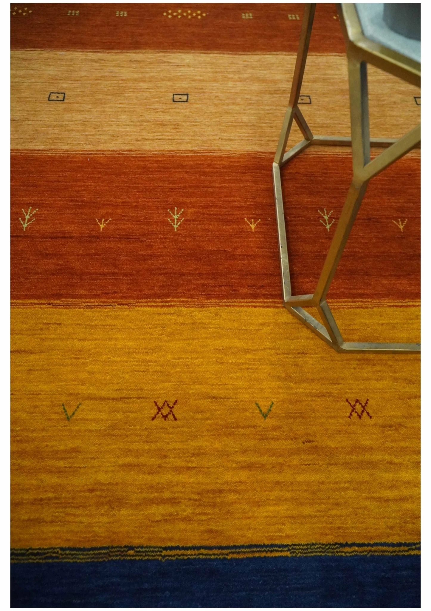 Tribal Gabbeh Blue, Brown, Gold and Rust 4.6x6.6 Stripes Design Wool area Rug - Image 2