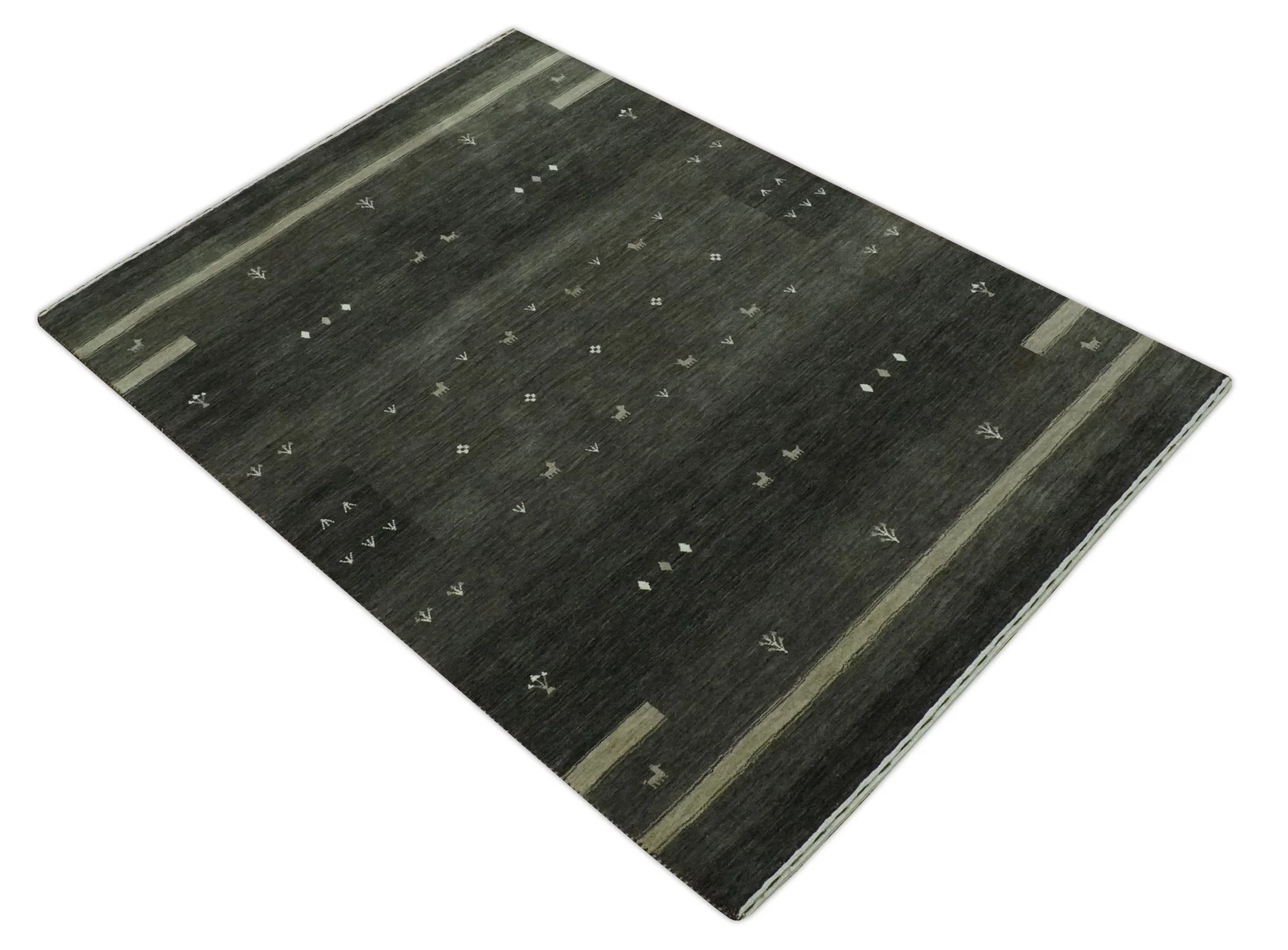 Custom Made Tribal Gabbeh Dark Green wool Area Rug - Image 10