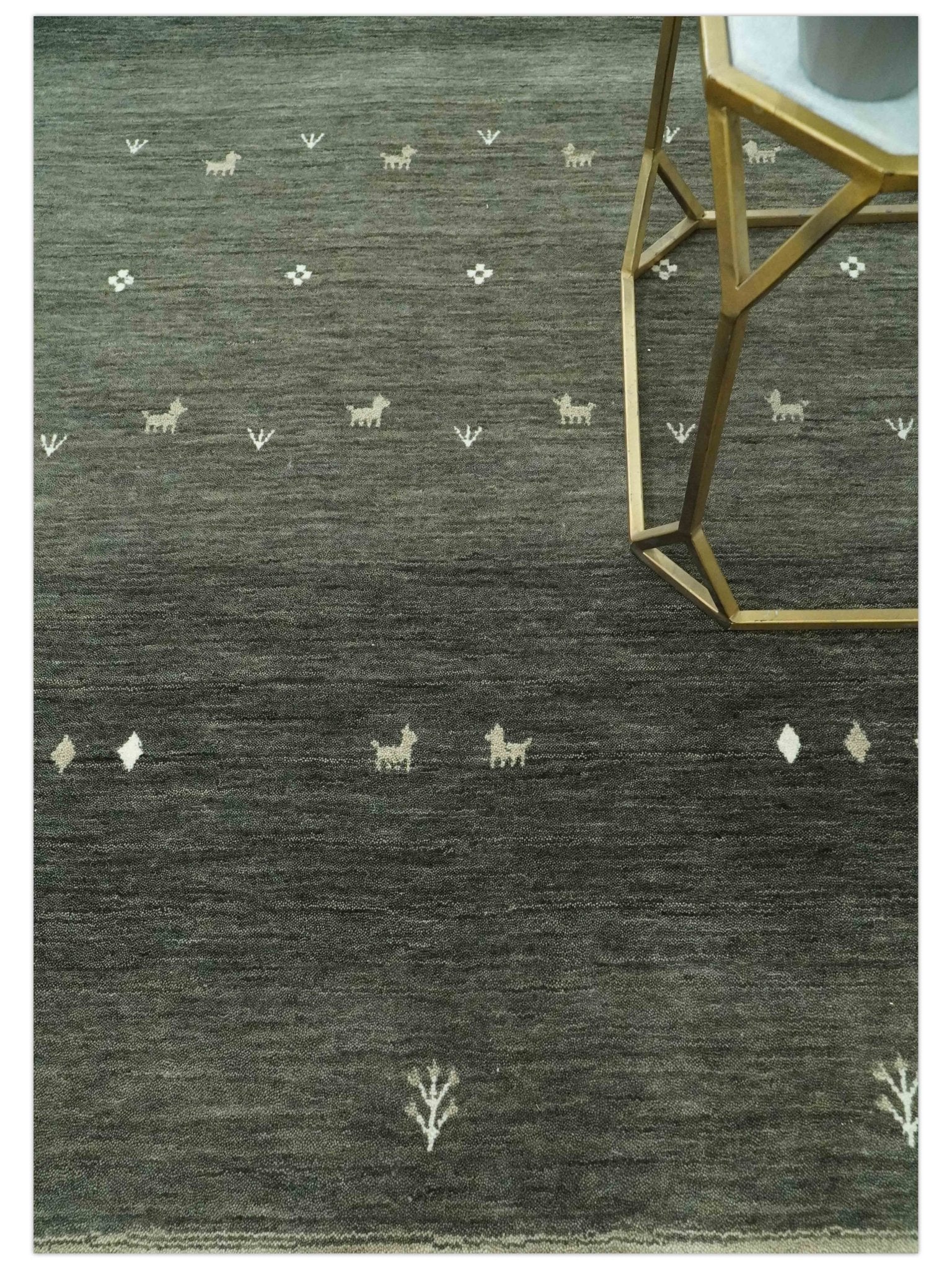Custom Made Tribal Gabbeh Dark Green wool Area Rug - Image 2