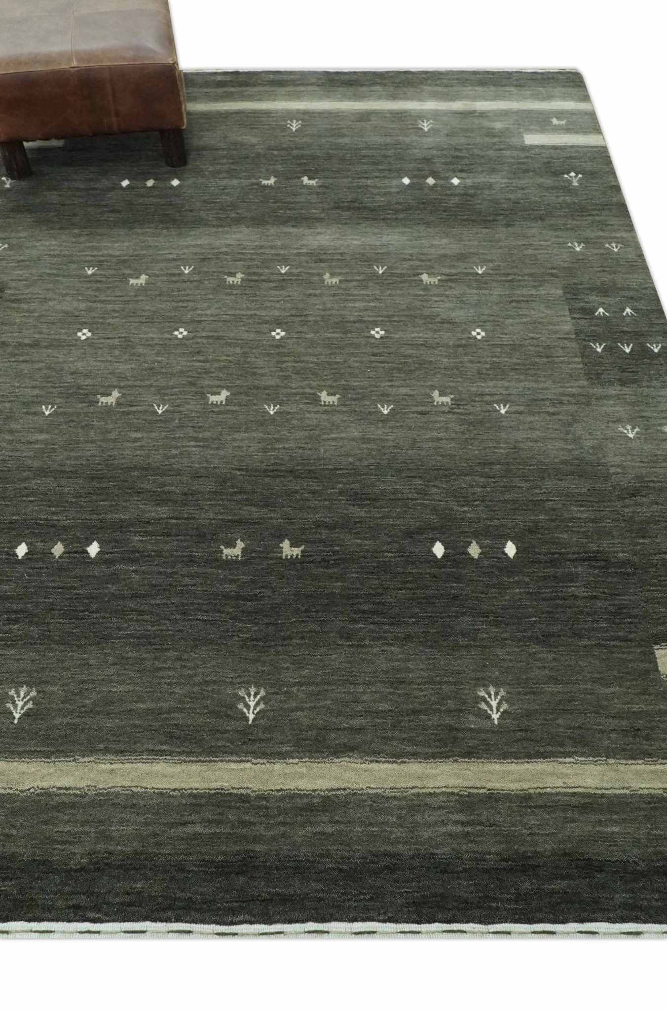 Custom Made Tribal Gabbeh Dark Green wool Area Rug - Image 3