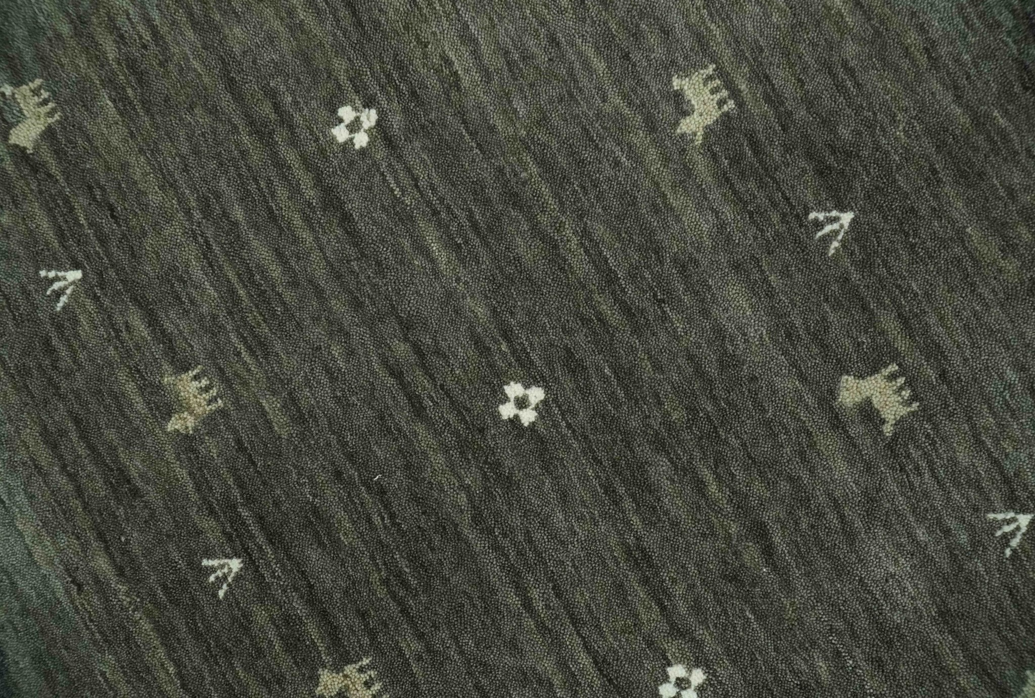 Custom Made Tribal Gabbeh Dark Green wool Area Rug - Image 4