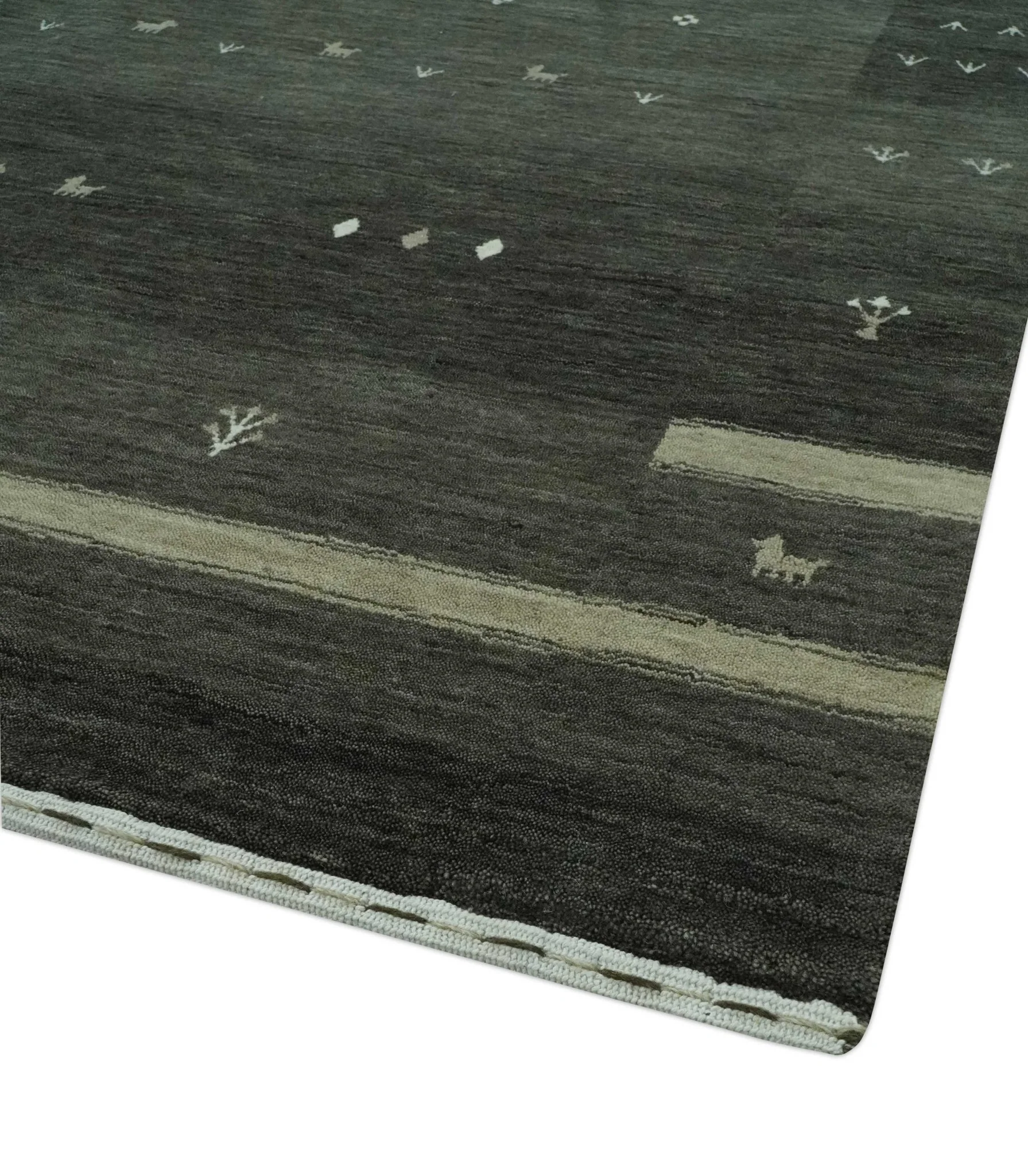 Custom Made Tribal Gabbeh Dark Green wool Area Rug - Image 5