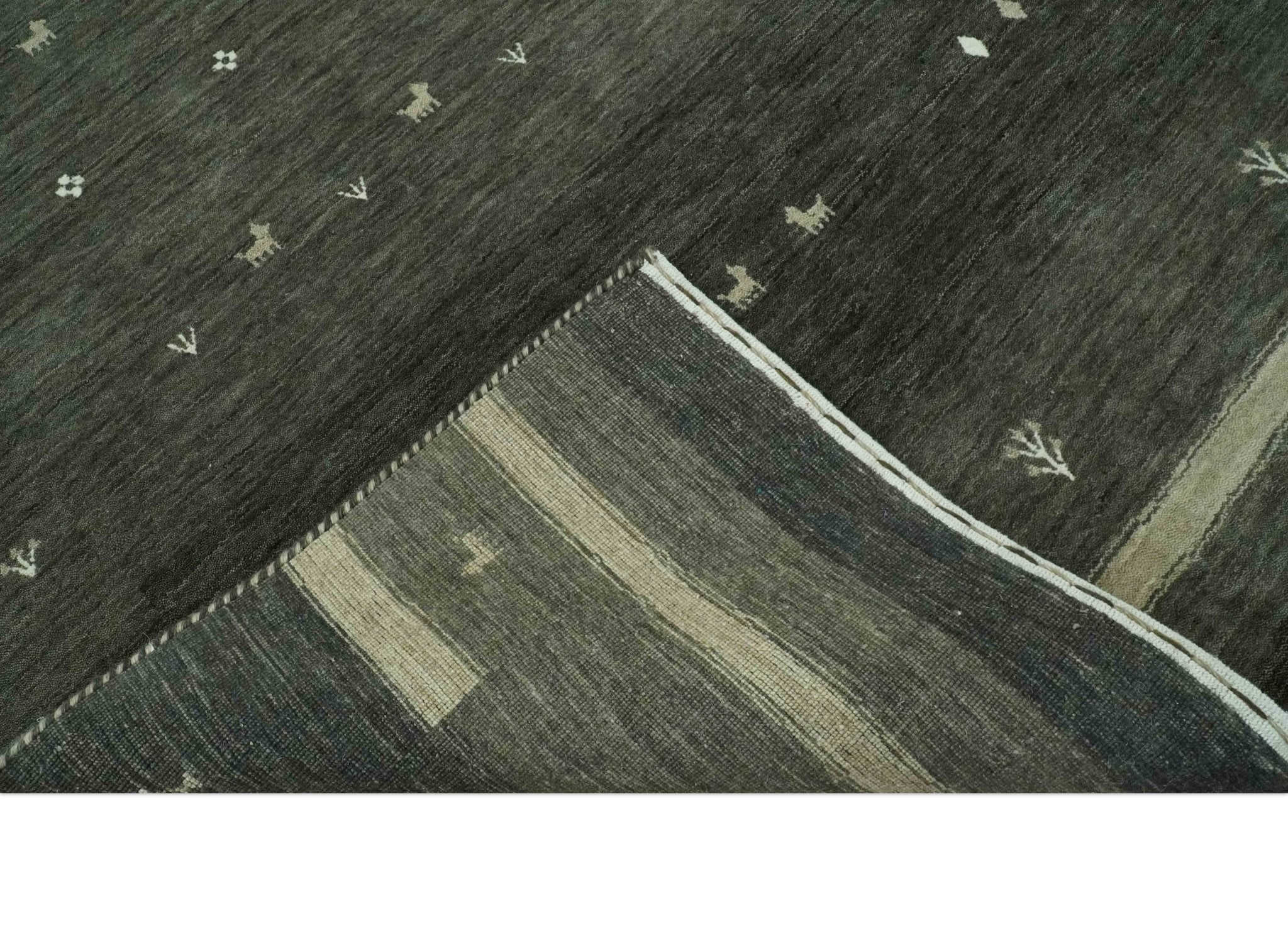 Custom Made Tribal Gabbeh Dark Green wool Area Rug - Image 7