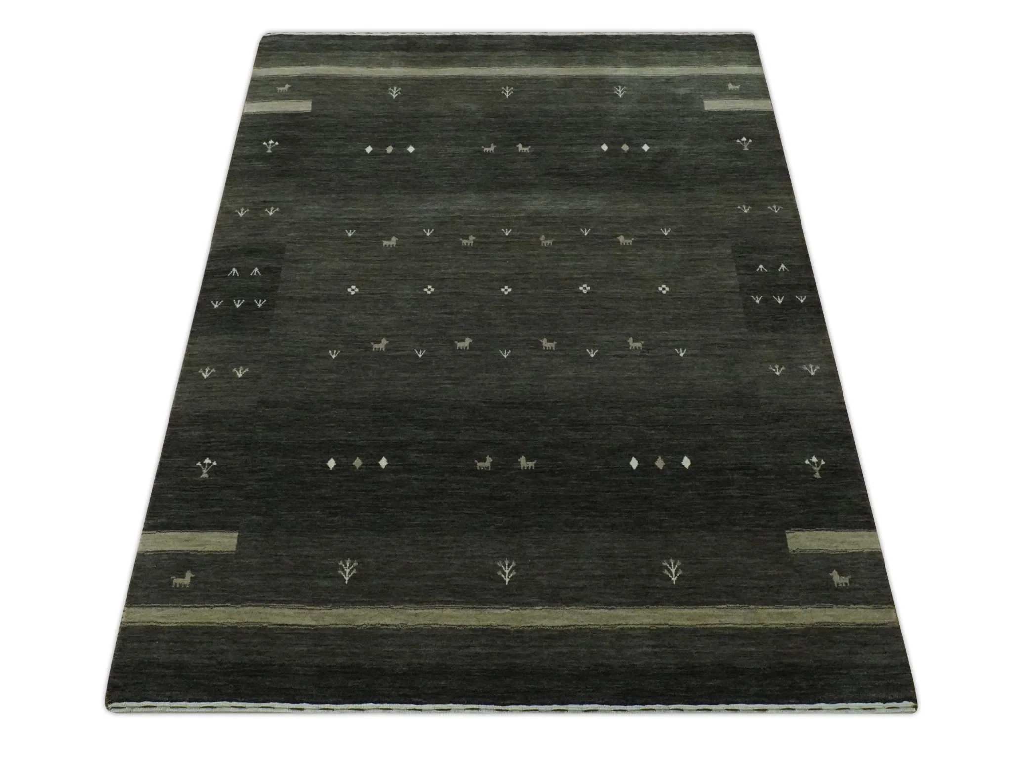 Custom Made Tribal Gabbeh Dark Green wool Area Rug - Image 9