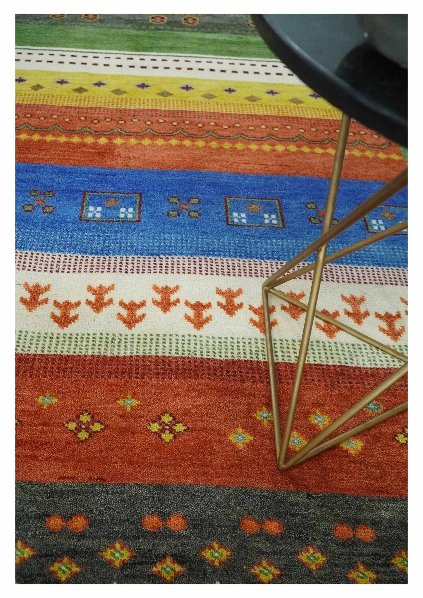 8x10 Tribal Gabbeh Green, Rust, Blue and Gold Hand knotted  Traditional Wool Area Rug - Image 2