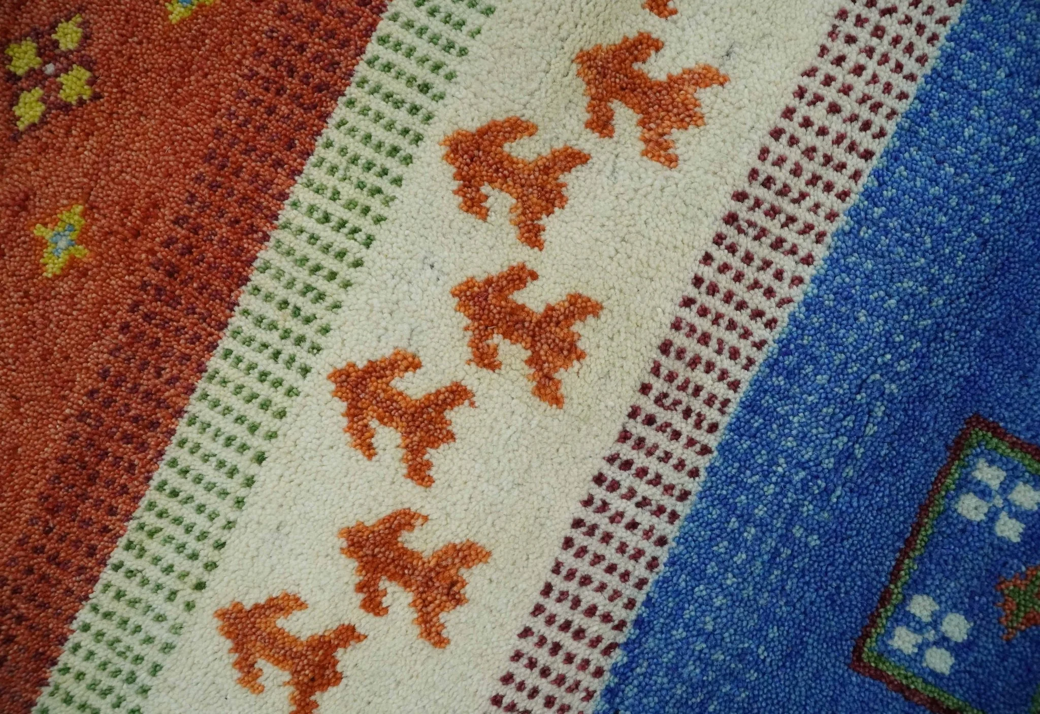 8x10 Tribal Gabbeh Green, Rust, Blue and Gold Hand knotted  Traditional Wool Area Rug - Image 4