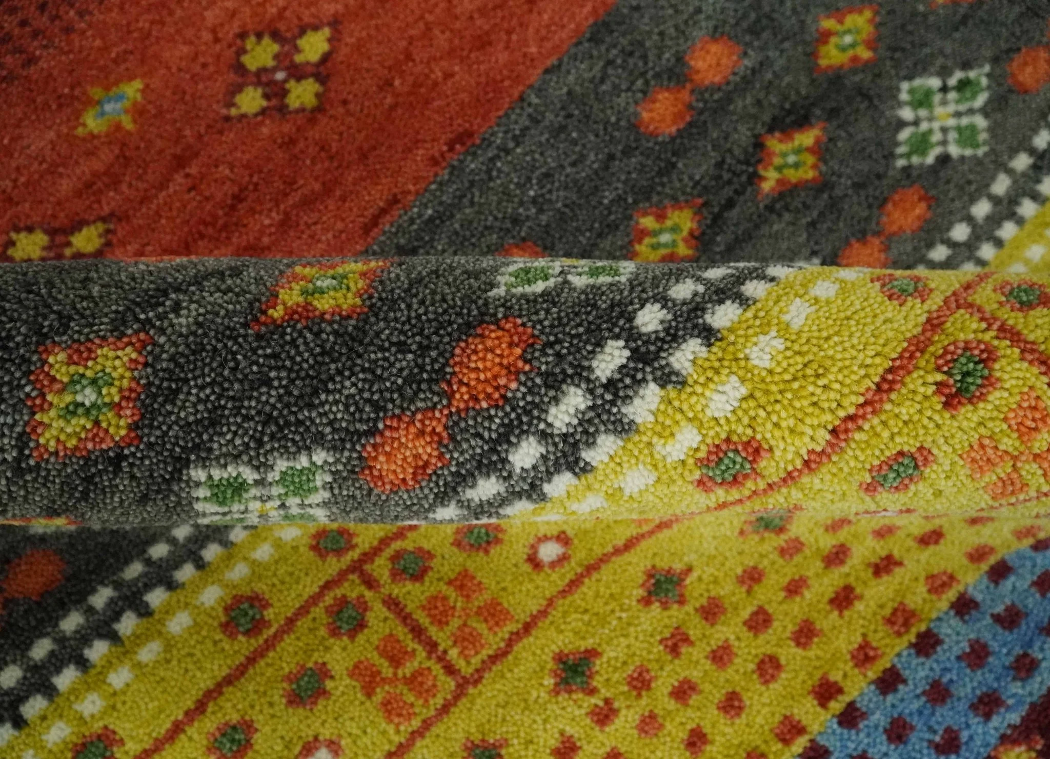 8x10 Tribal Gabbeh Green, Rust, Blue and Gold Hand knotted  Traditional Wool Area Rug - Image 8