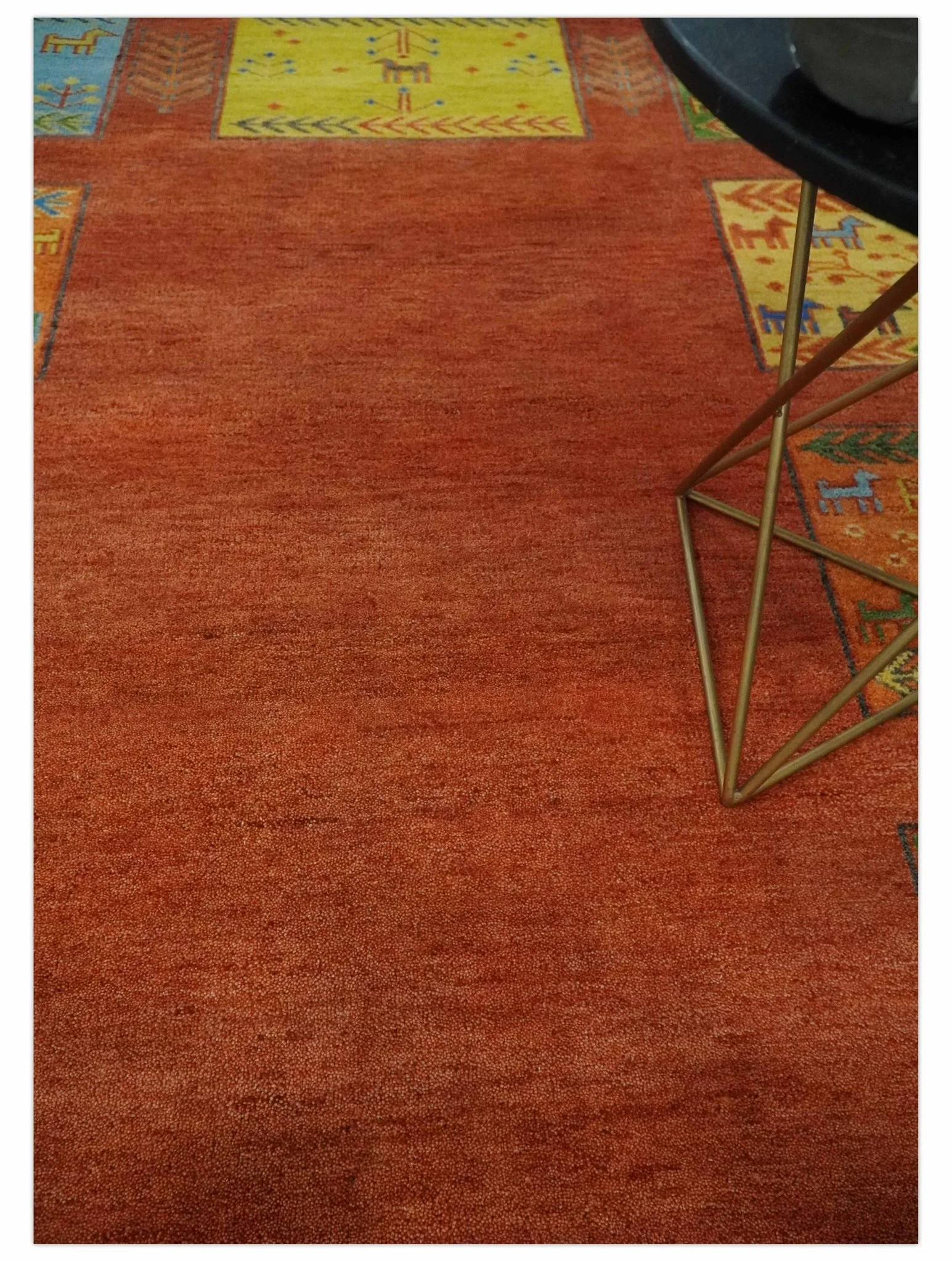 Tribal Gabbeh Rust, Green, Mustard and Aqua 8x10 Hand knotted Wool Area Rug - Image 2