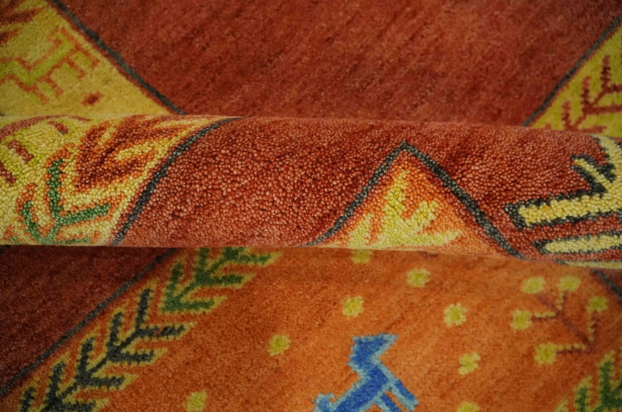 Tribal Gabbeh Rust, Green, Mustard and Aqua 8x10 Hand knotted Wool Area Rug - Image 6