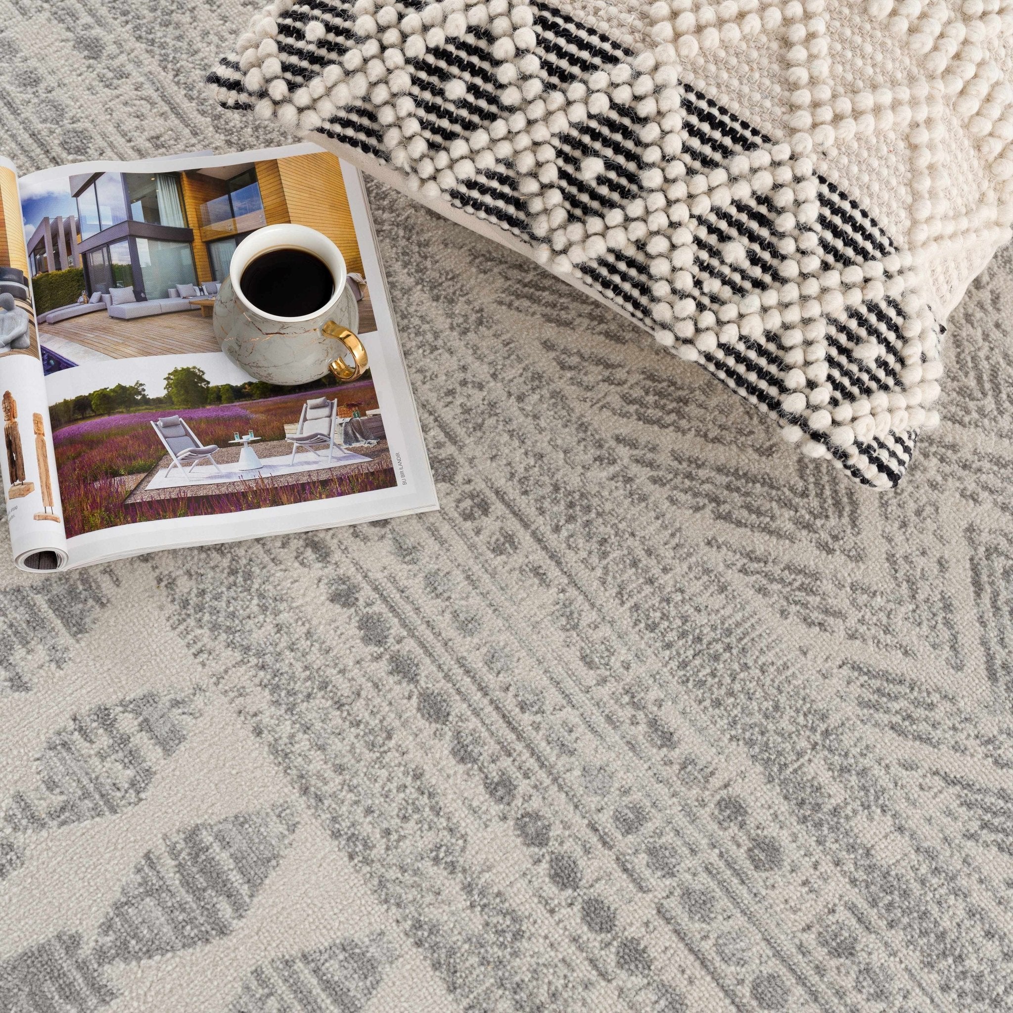 Tribal Look Beige and Charcoal Traditional Geometrical Design Rug - Image 14