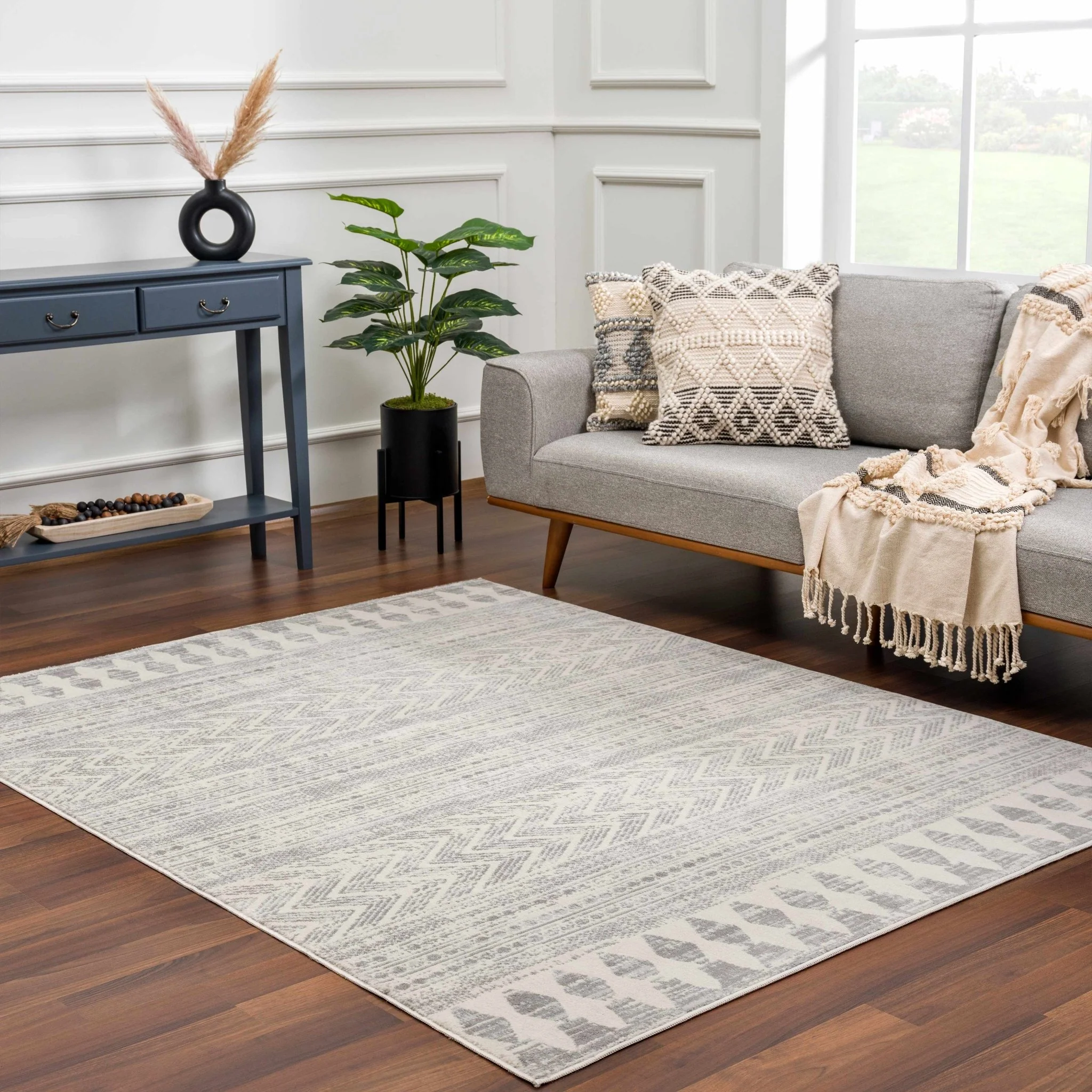 Tribal Look Beige and Charcoal Traditional Geometrical Design Rug - Image 16