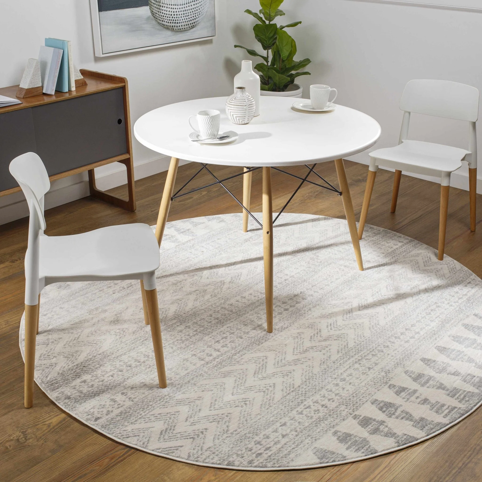 Tribal Look Beige and Charcoal Traditional Geometrical Design Rug - Image 3